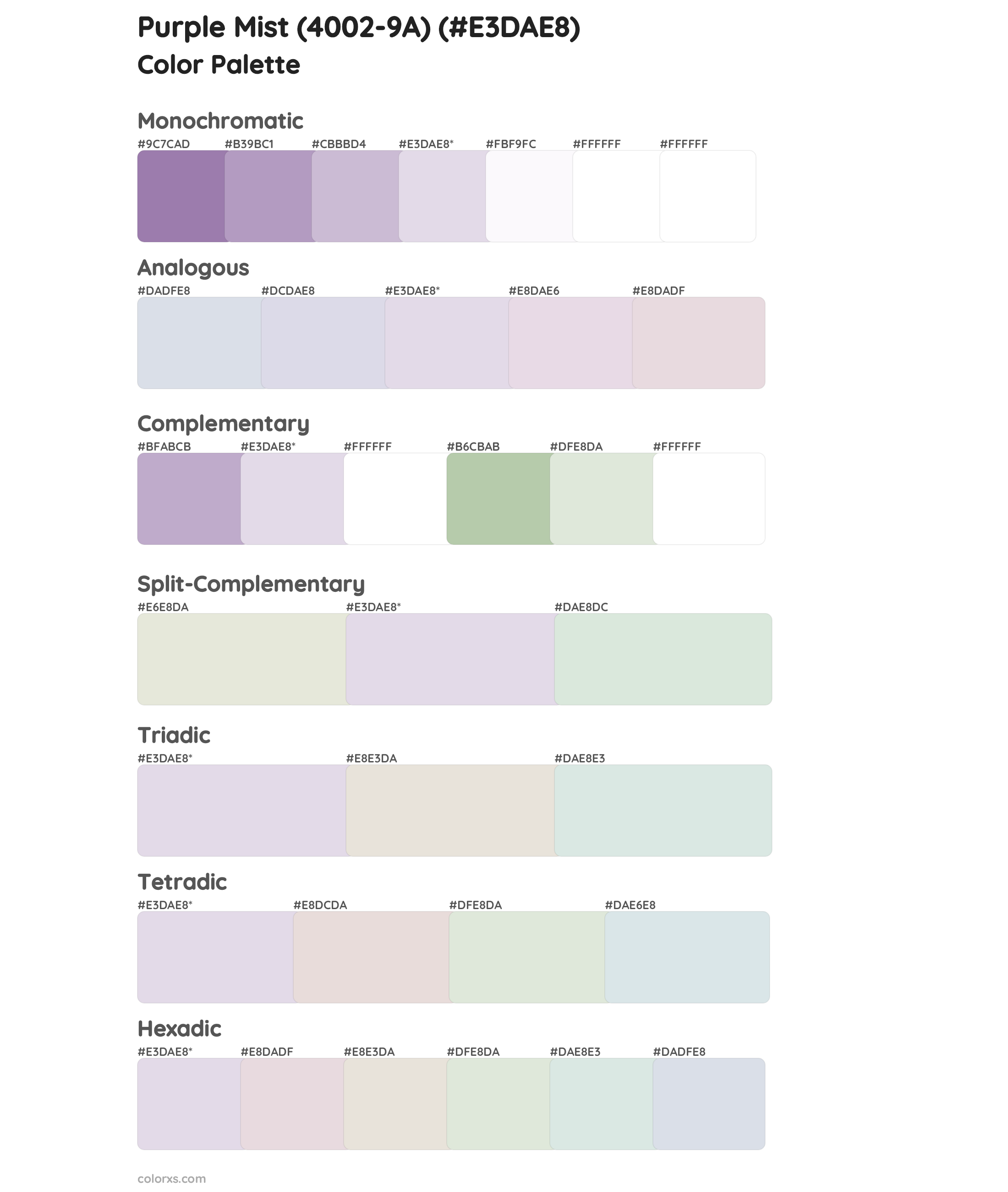 Purple Mist (4002-9A) Color Scheme Palettes