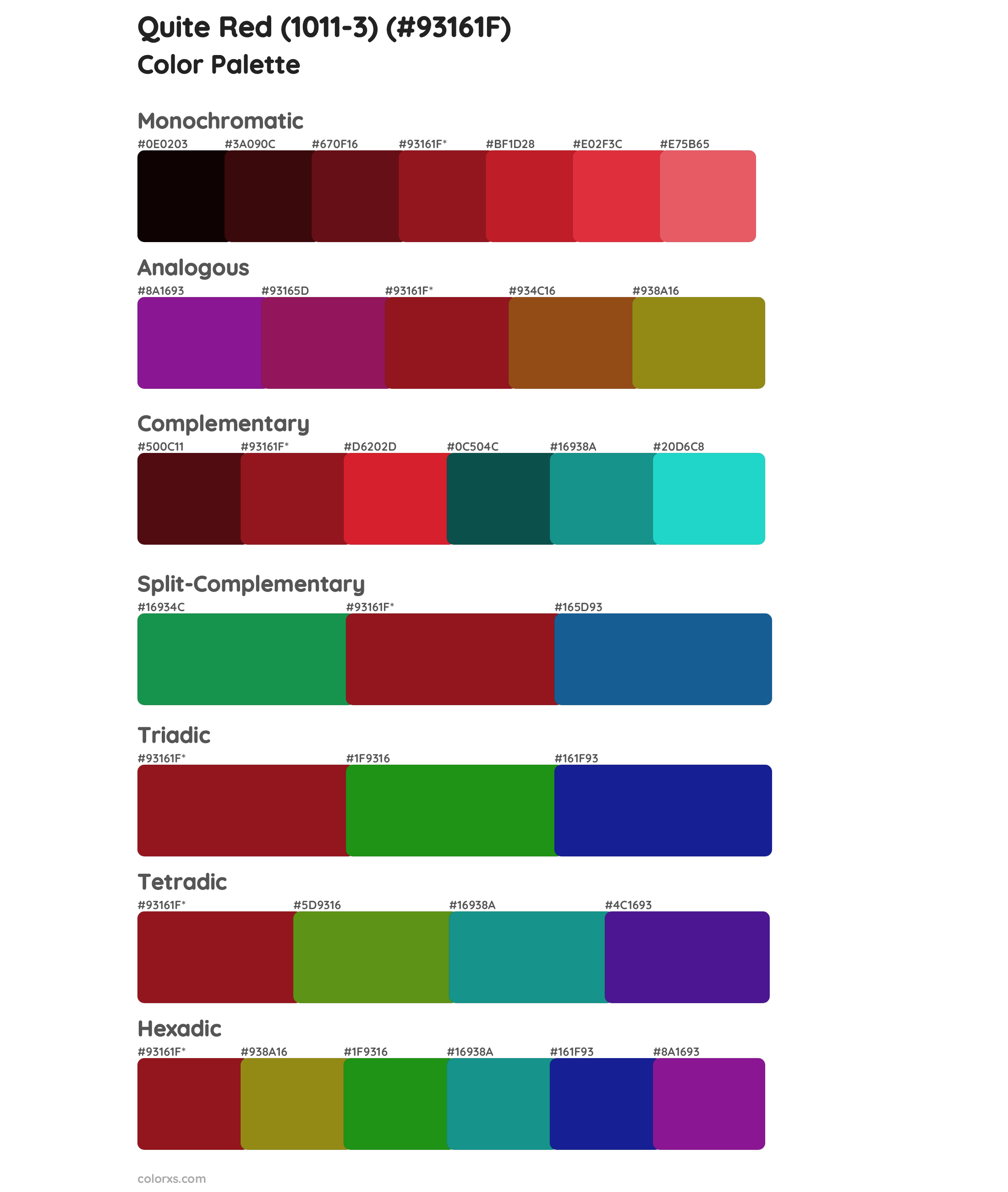 Quite Red (1011-3) Color Scheme Palettes