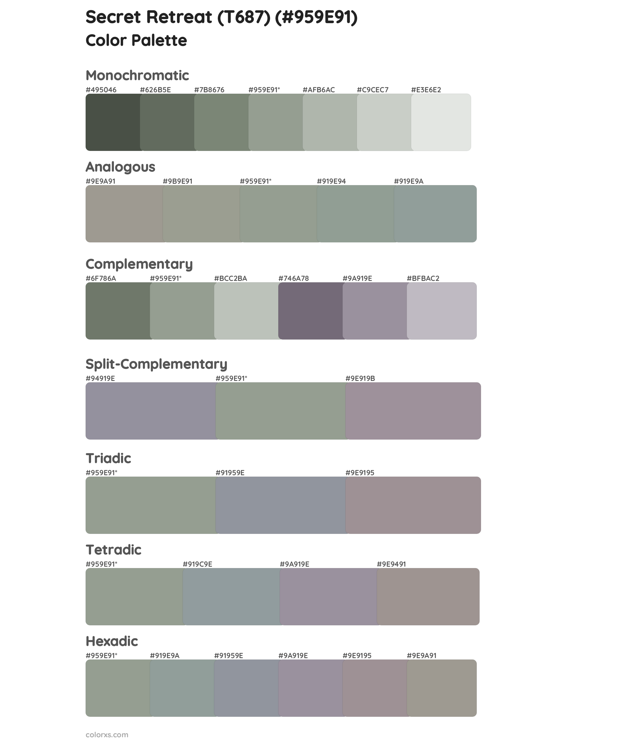 Secret Retreat (T687) Color Scheme Palettes