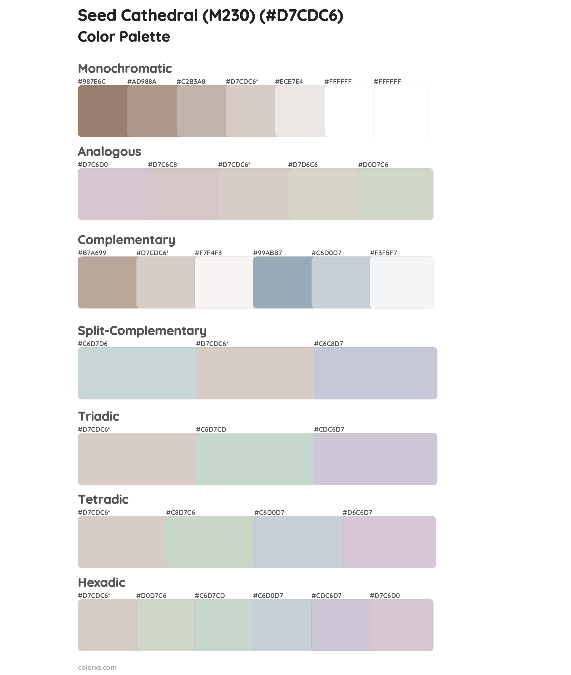 Seed Cathedral (M230) Color Scheme Palettes