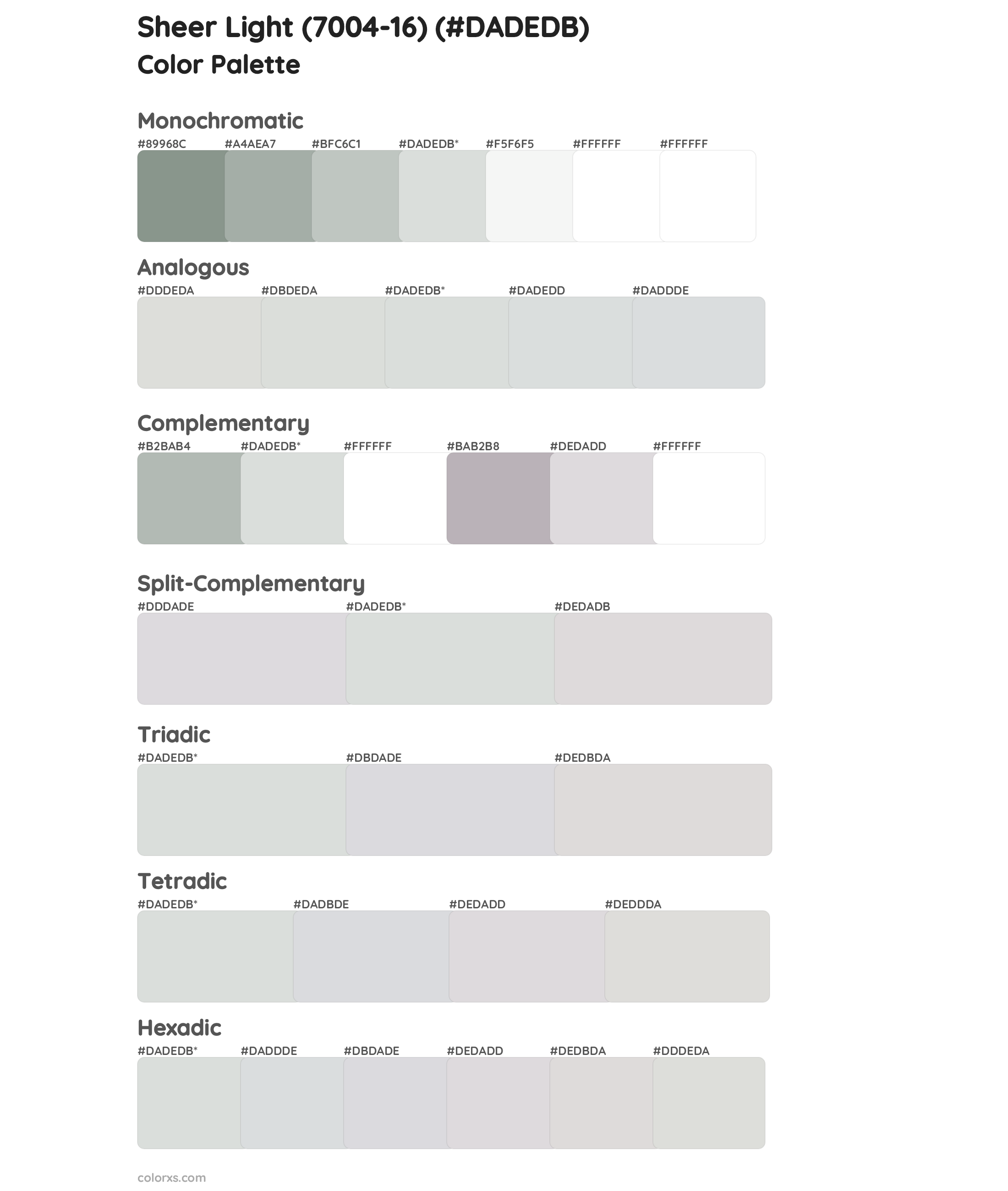 Sheer Light (7004-16) Color Scheme Palettes