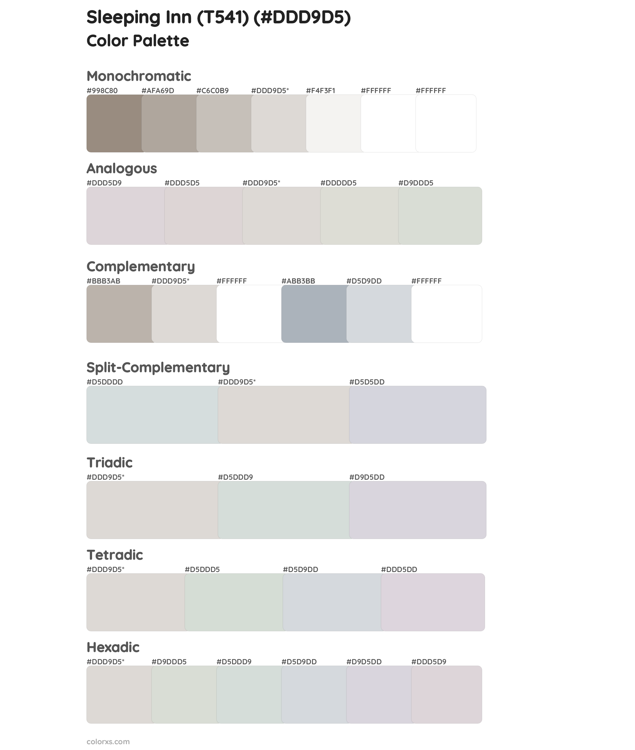 Sleeping Inn (T541) Color Scheme Palettes