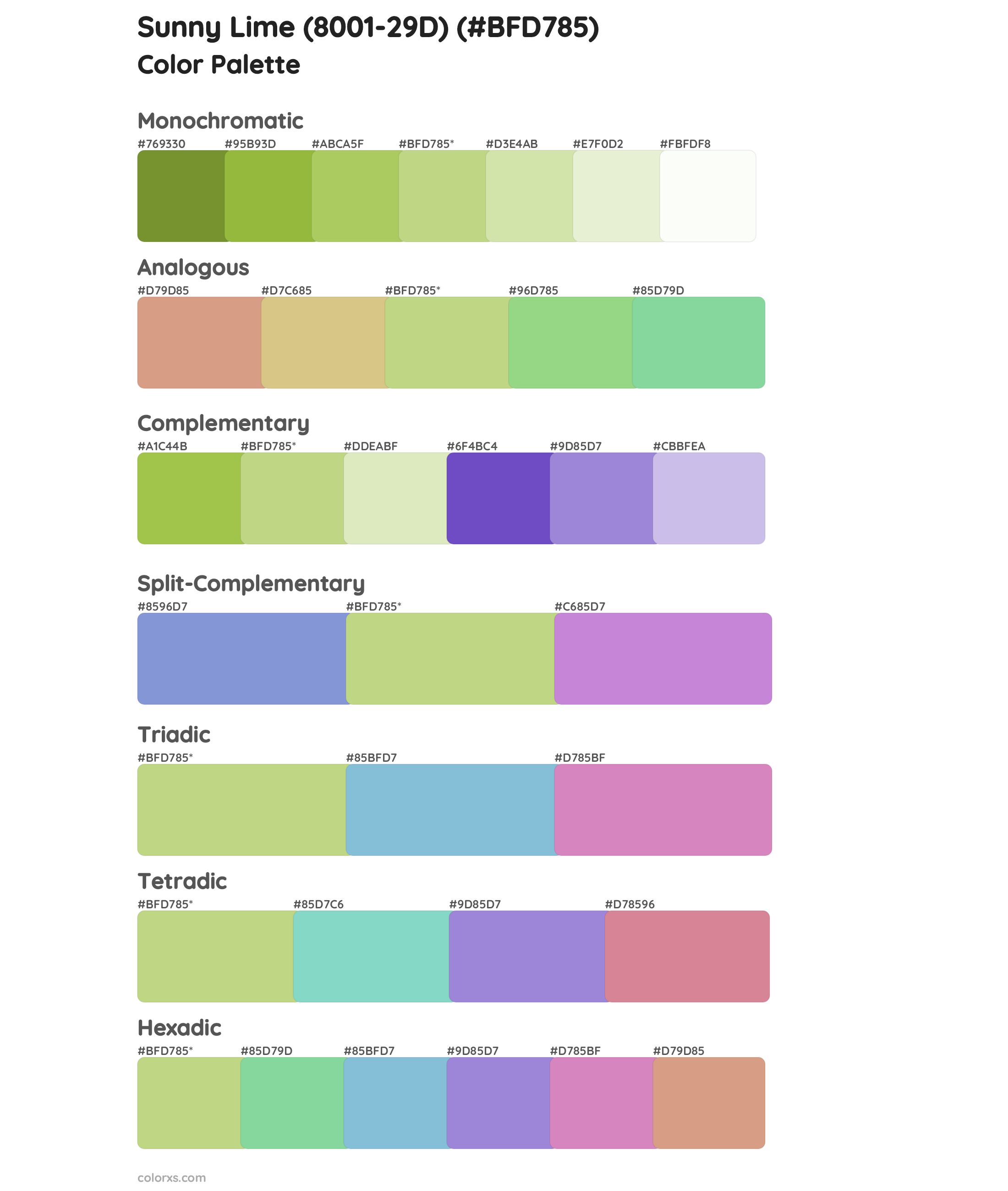 Sunny Lime (8001-29D) Color Scheme Palettes