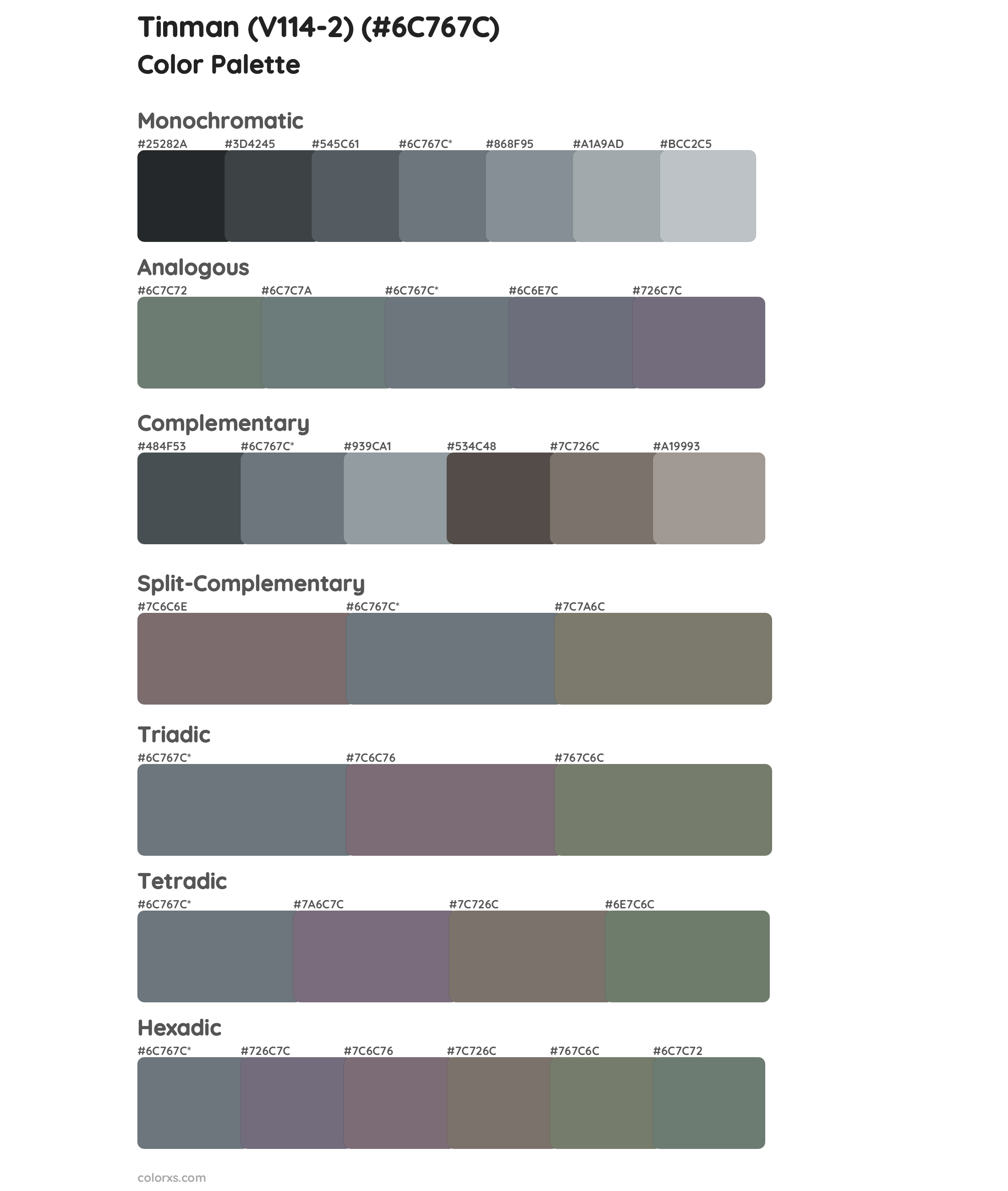 Tinman (V114-2) Color Scheme Palettes