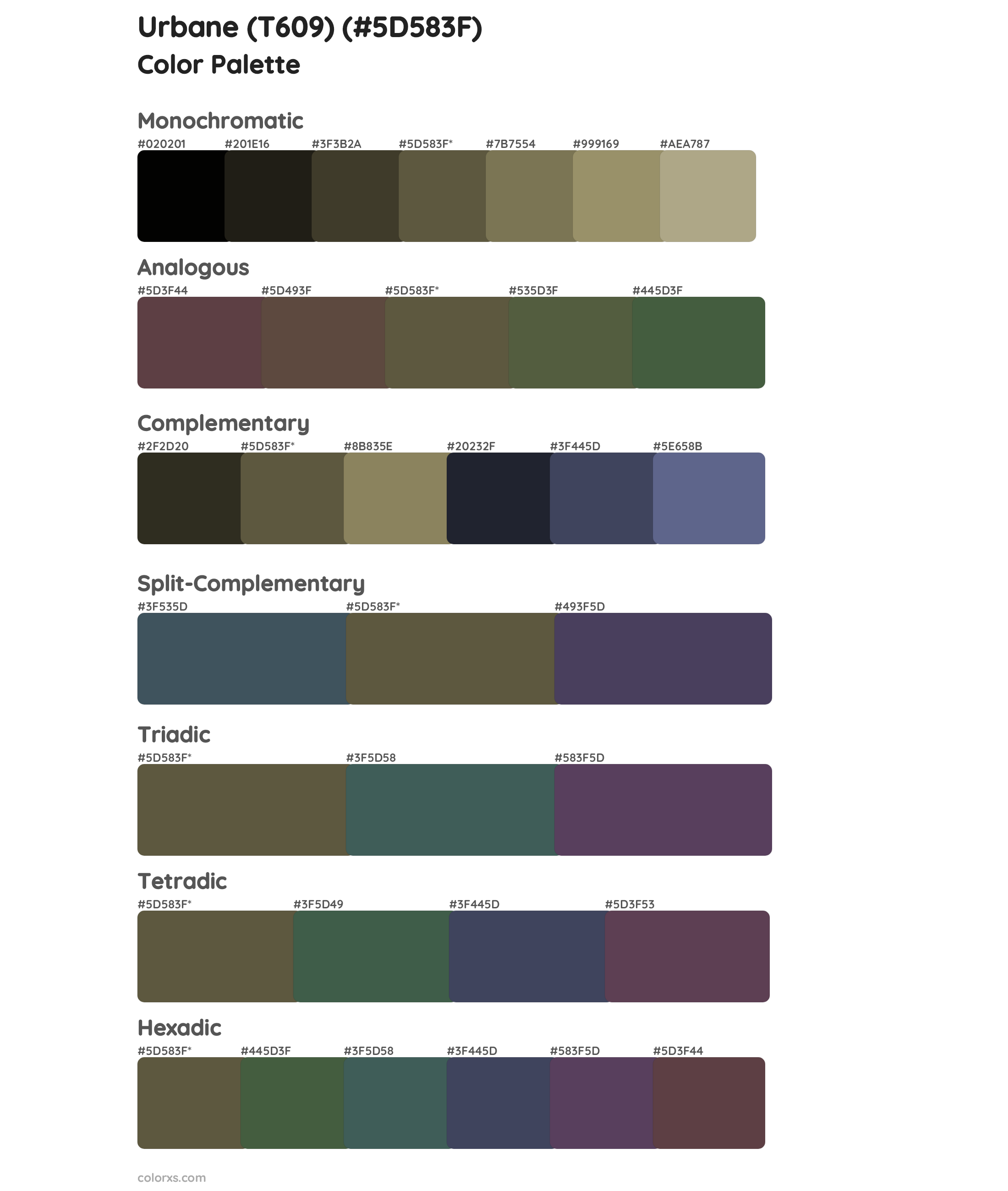 Urbane (T609) Color Scheme Palettes