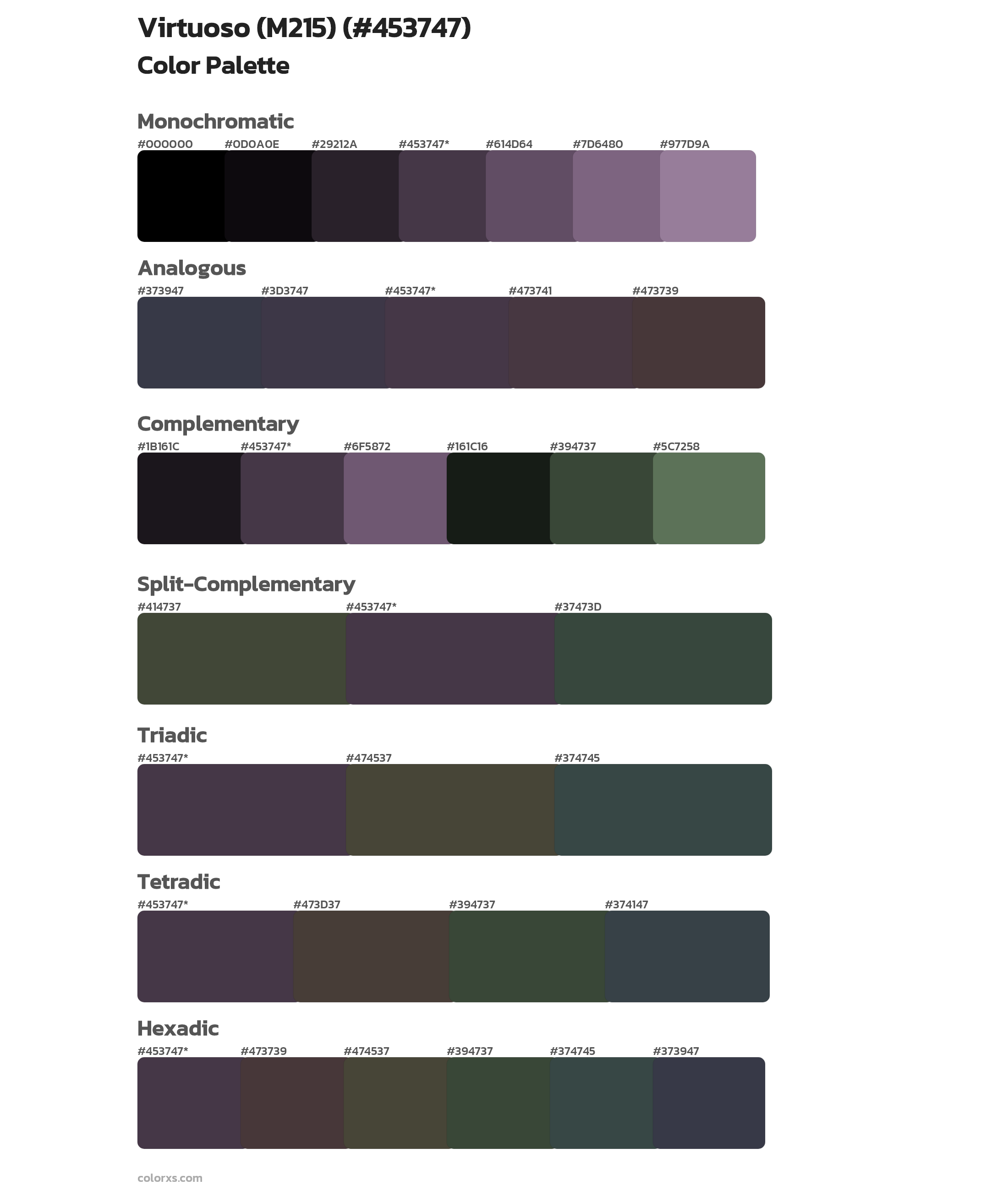 Virtuoso (M215) Color Scheme Palettes