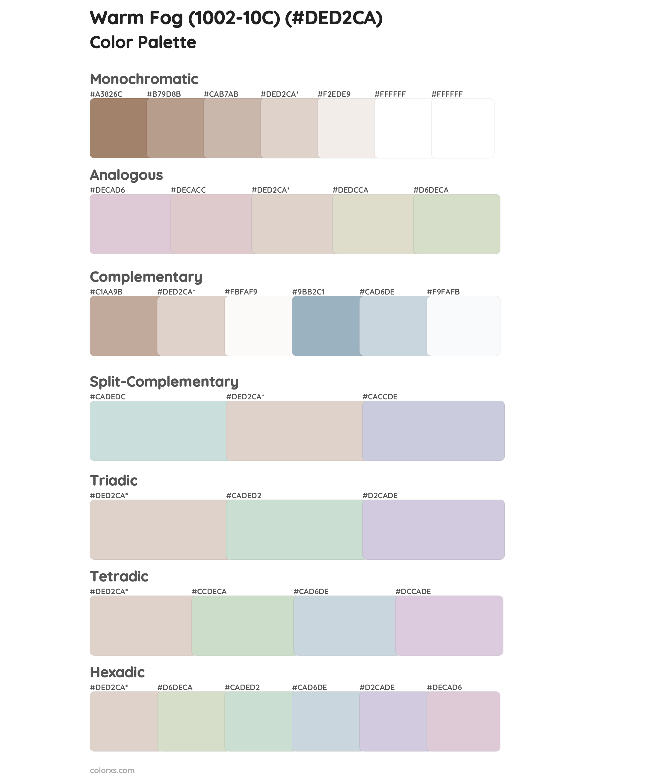 Warm Fog (1002-10C) Color Scheme Palettes