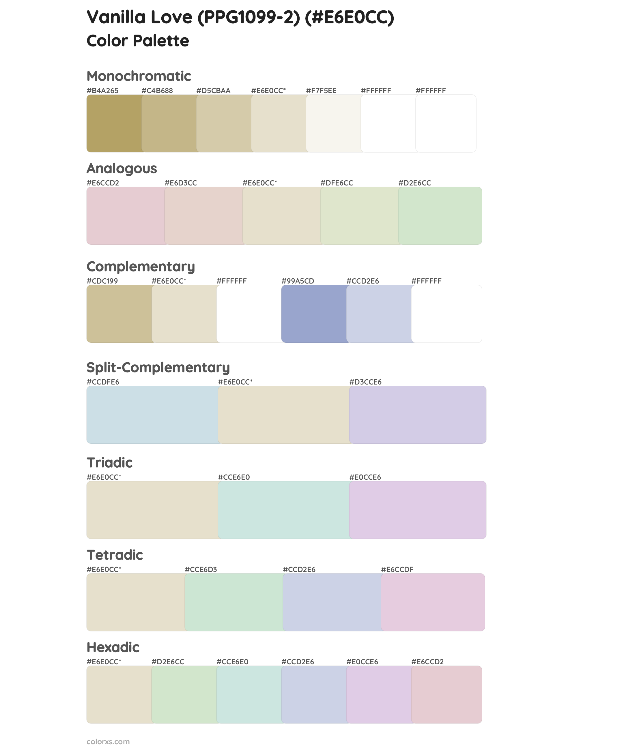 Vanilla Love (PPG1099-2) Color Scheme Palettes