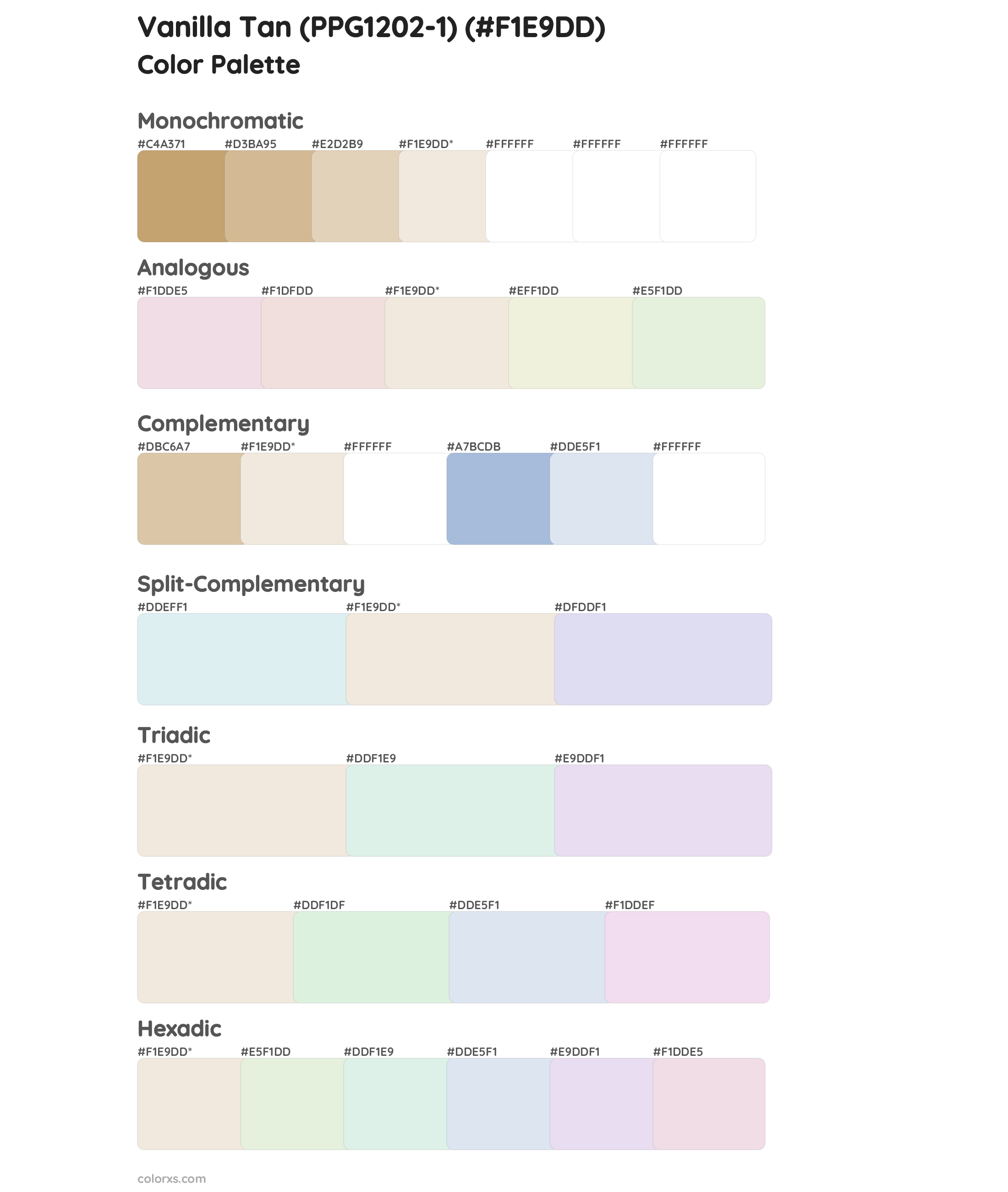 Vanilla Tan (PPG1202-1) Color Scheme Palettes