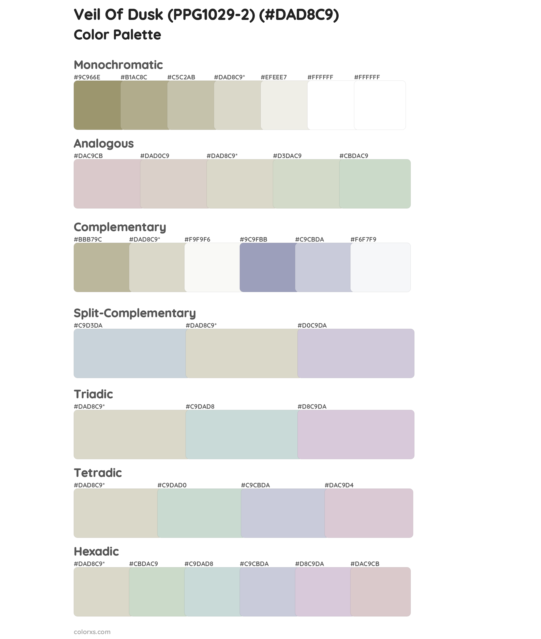 Veil Of Dusk (PPG1029-2) Color Scheme Palettes