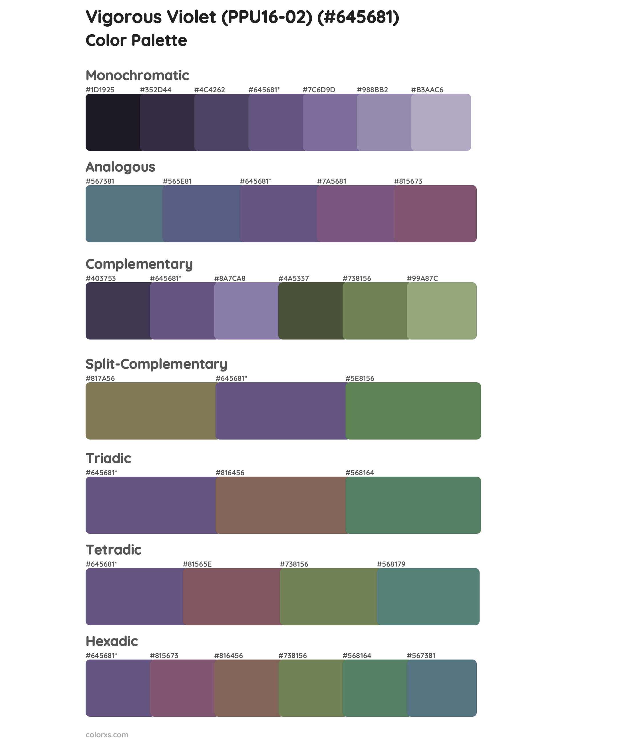 Vigorous Violet (PPU16-02) Color Scheme Palettes