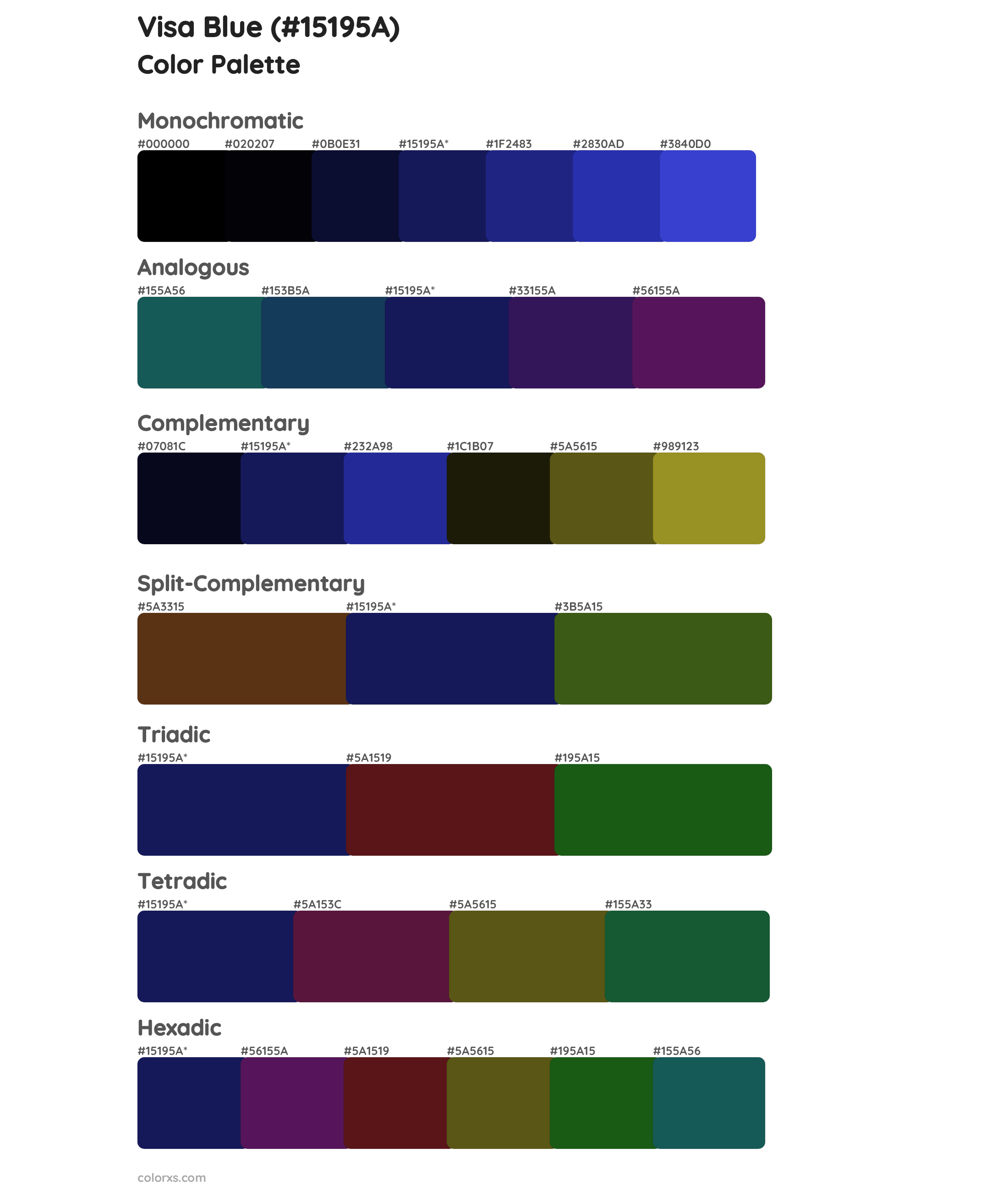 Visa Blue Color Scheme Palettes