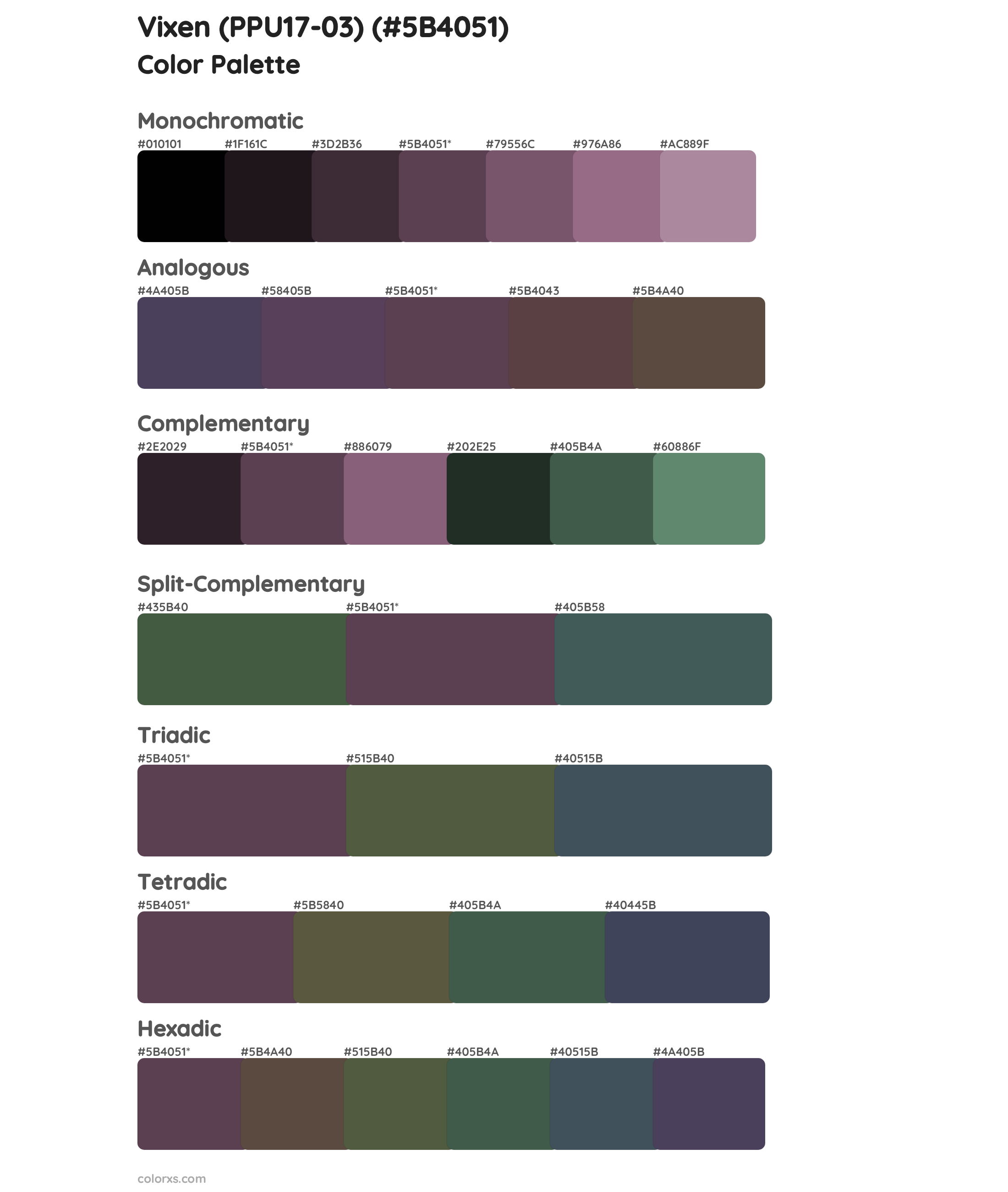 Vixen (PPU17-03) Color Scheme Palettes