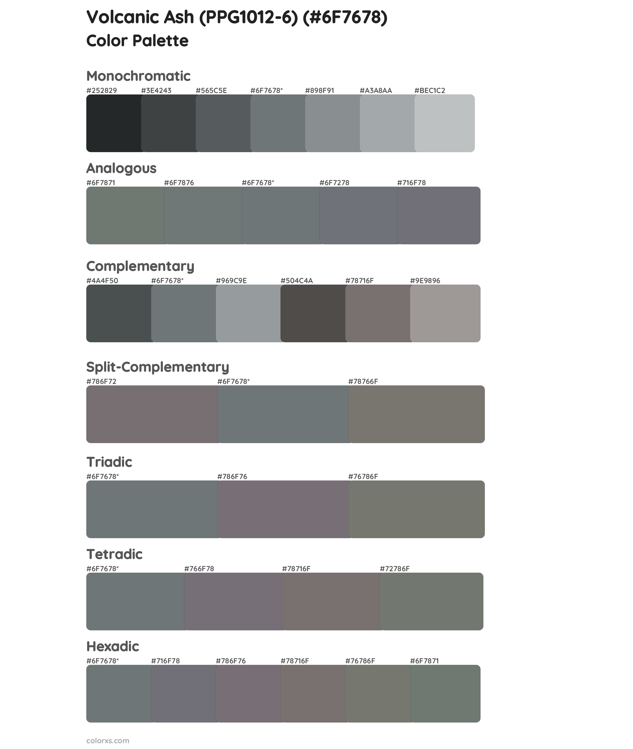 Volcanic Ash (PPG1012-6) Color Scheme Palettes