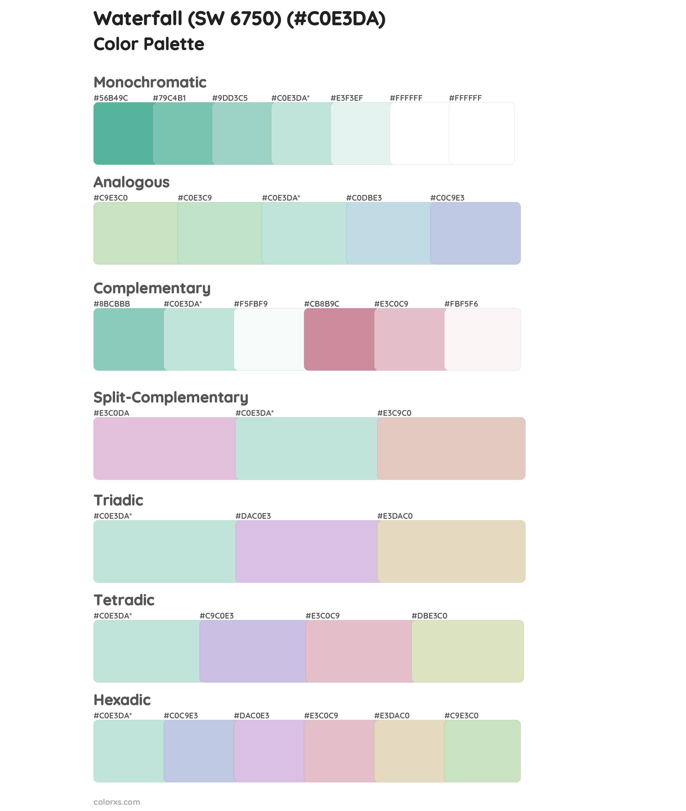 Waterfall (SW 6750) Color Scheme Palettes