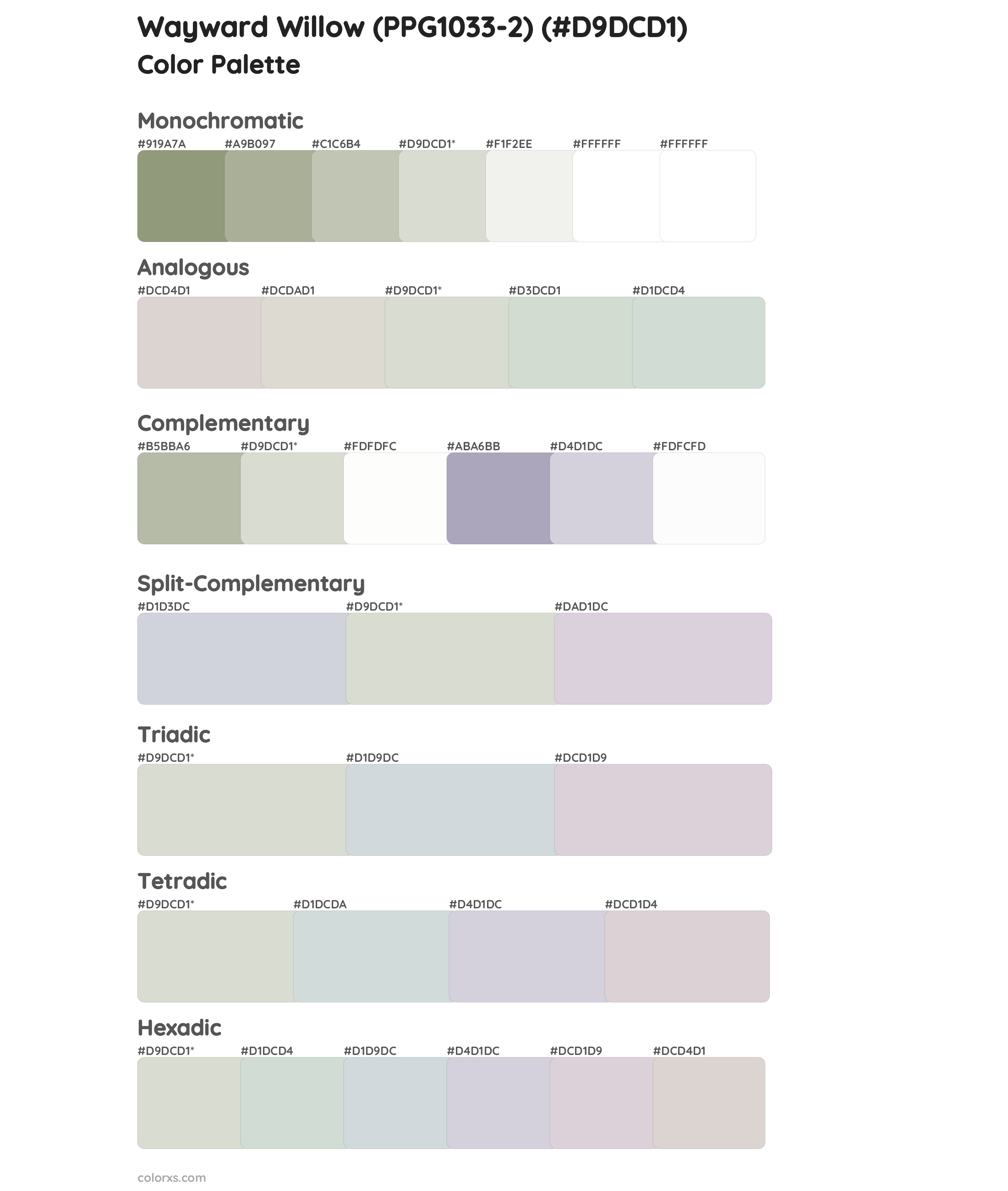 Wayward Willow (PPG1033-2) Color Scheme Palettes