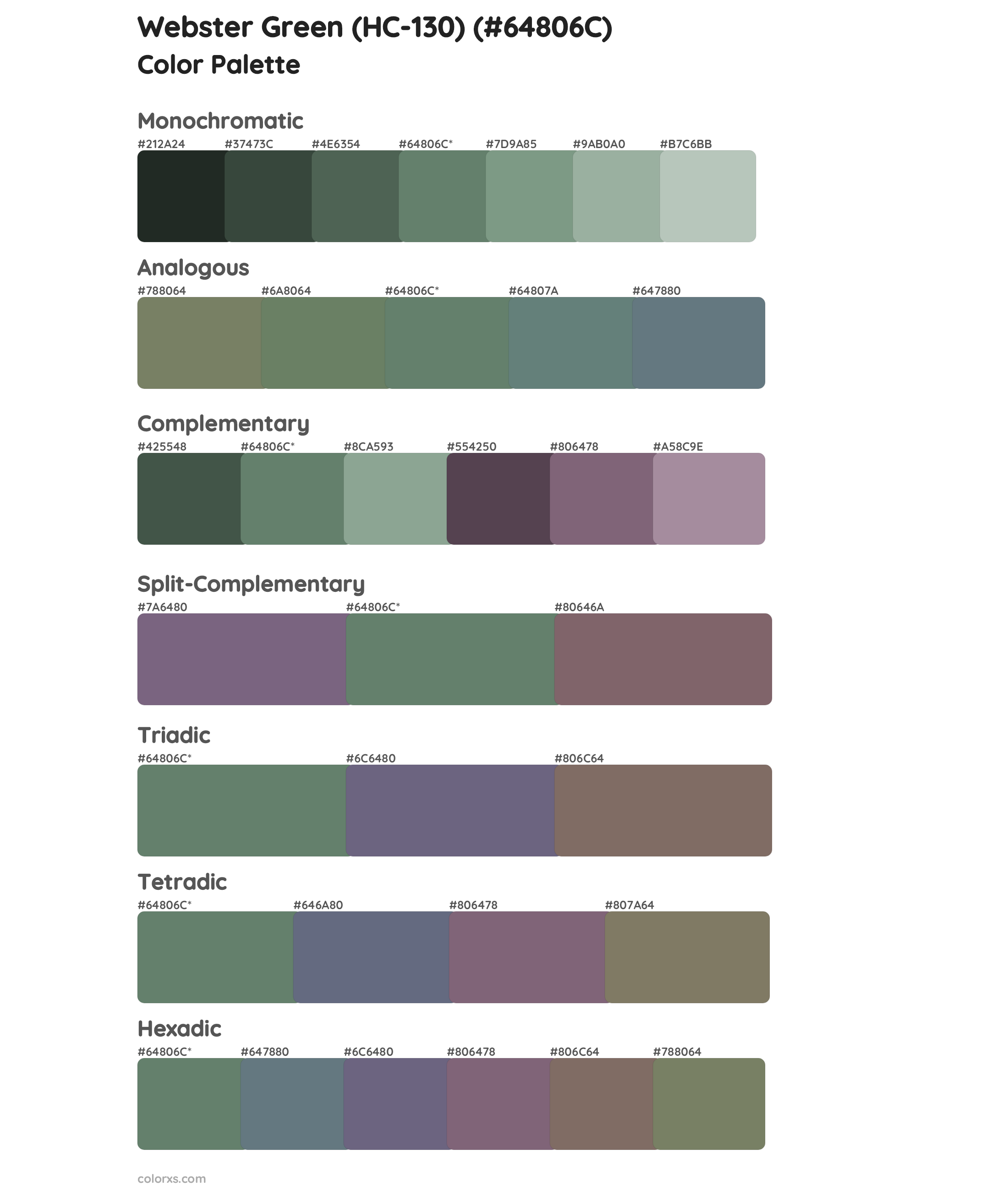 Webster Green (HC-130) Color Scheme Palettes