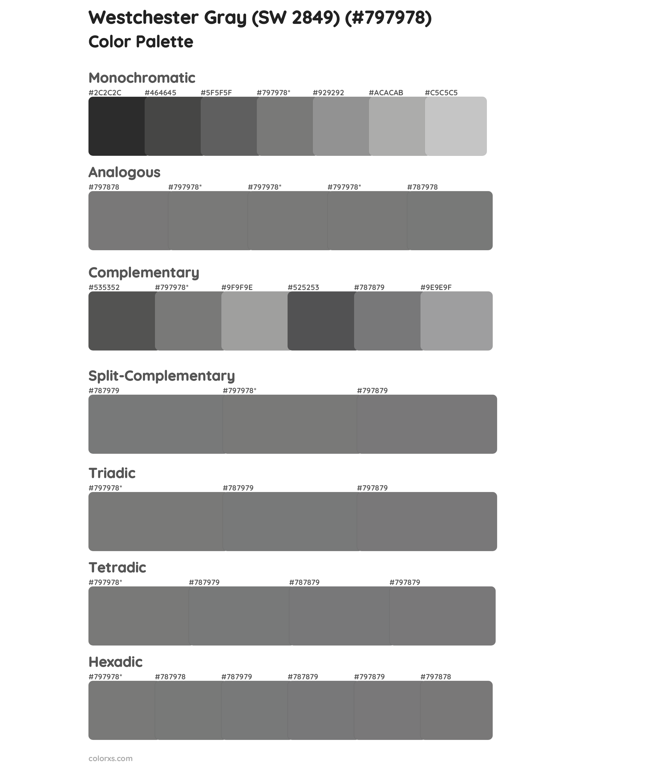 Westchester Gray (SW 2849) Color Scheme Palettes