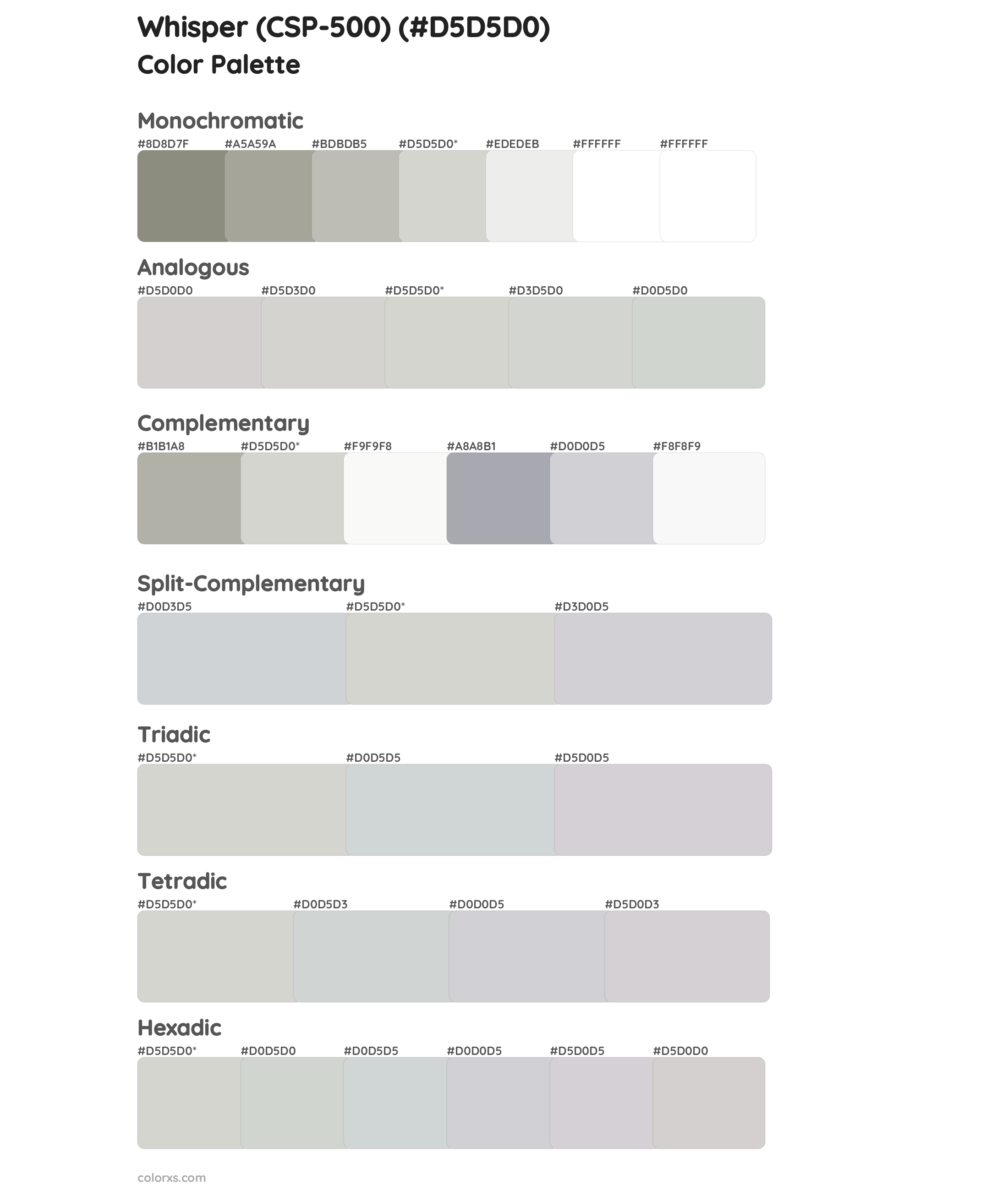 Whisper (CSP-500) Color Scheme Palettes