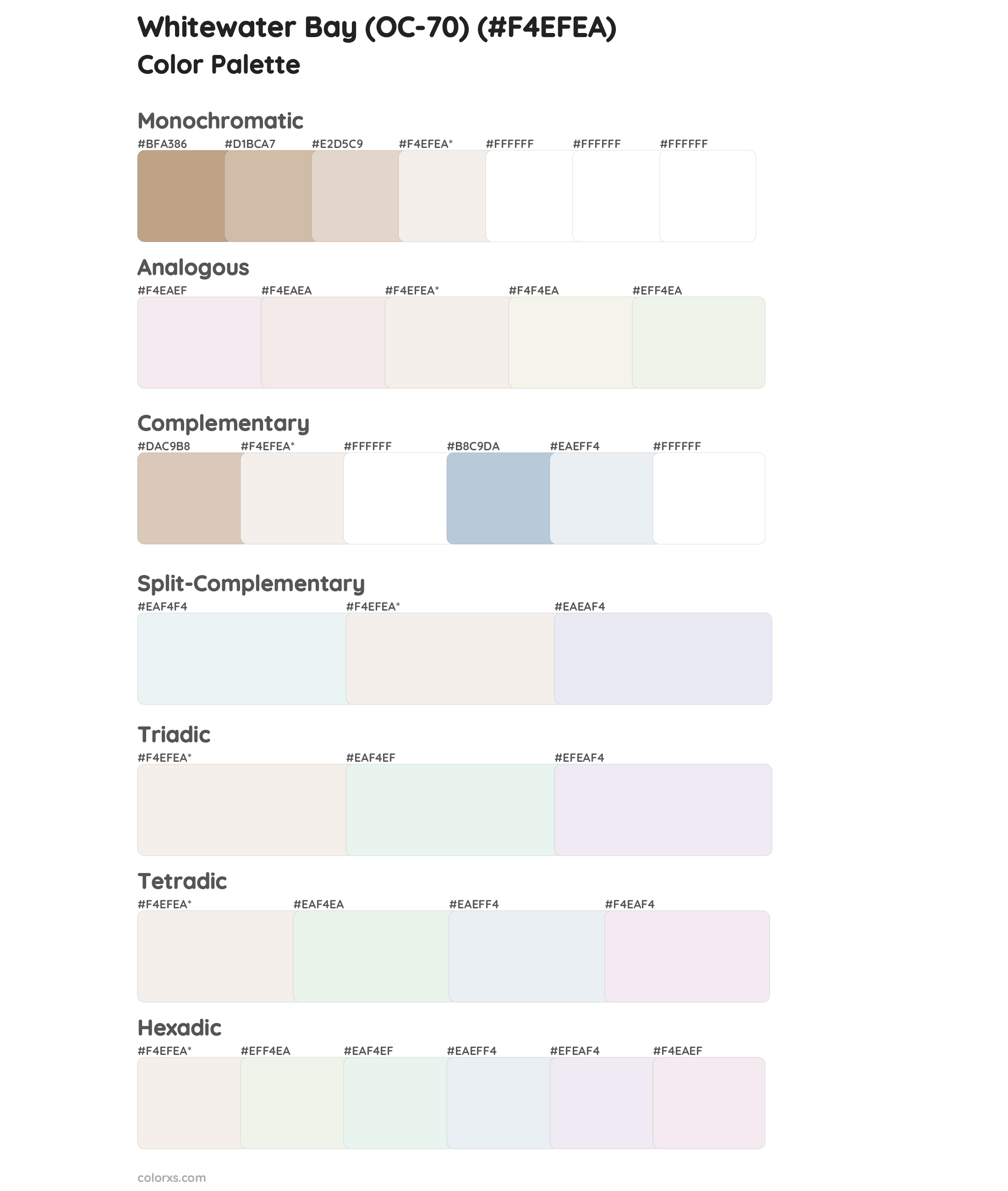 Whitewater Bay (OC-70) Color Scheme Palettes