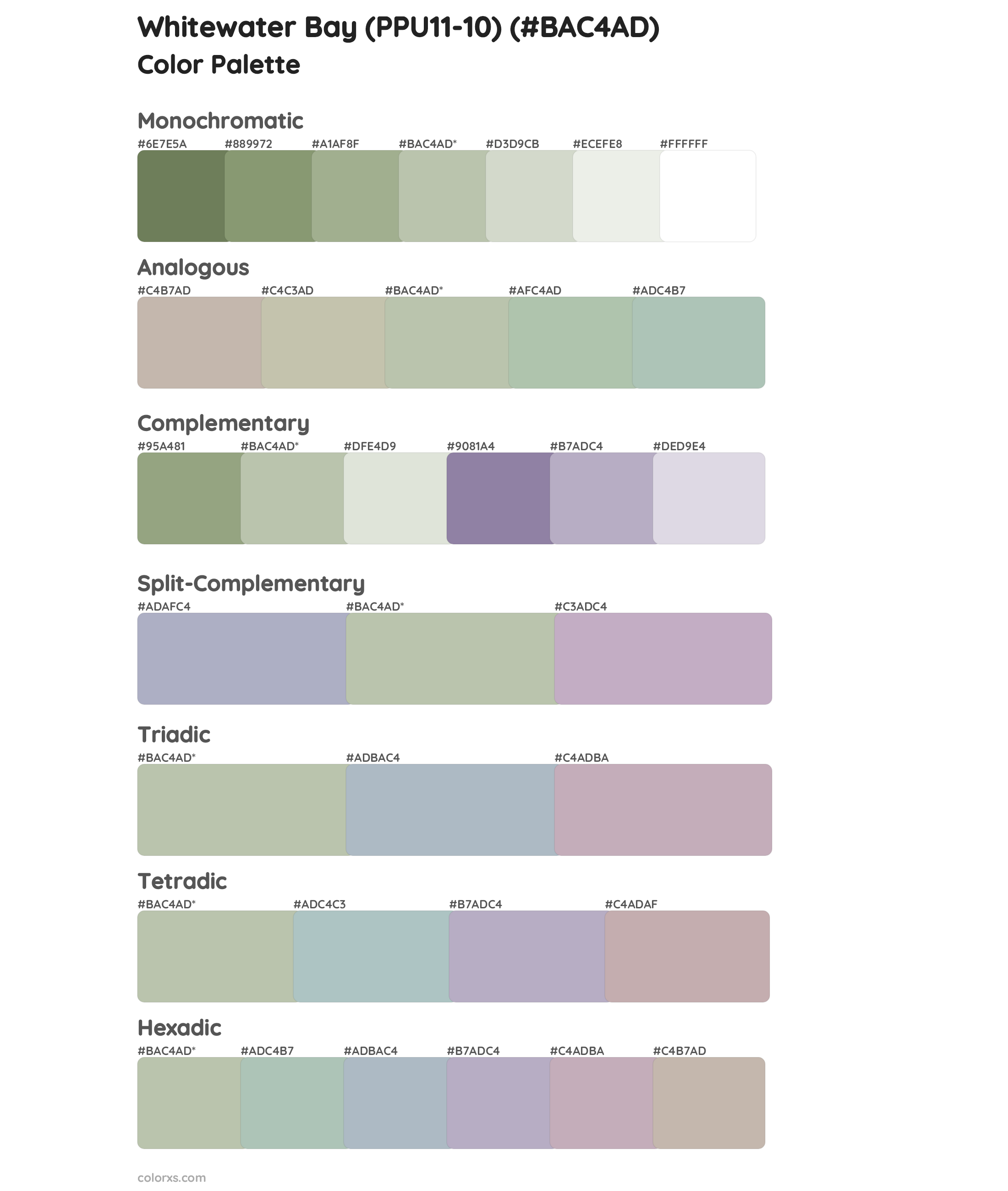 Whitewater Bay (PPU11-10) Color Scheme Palettes