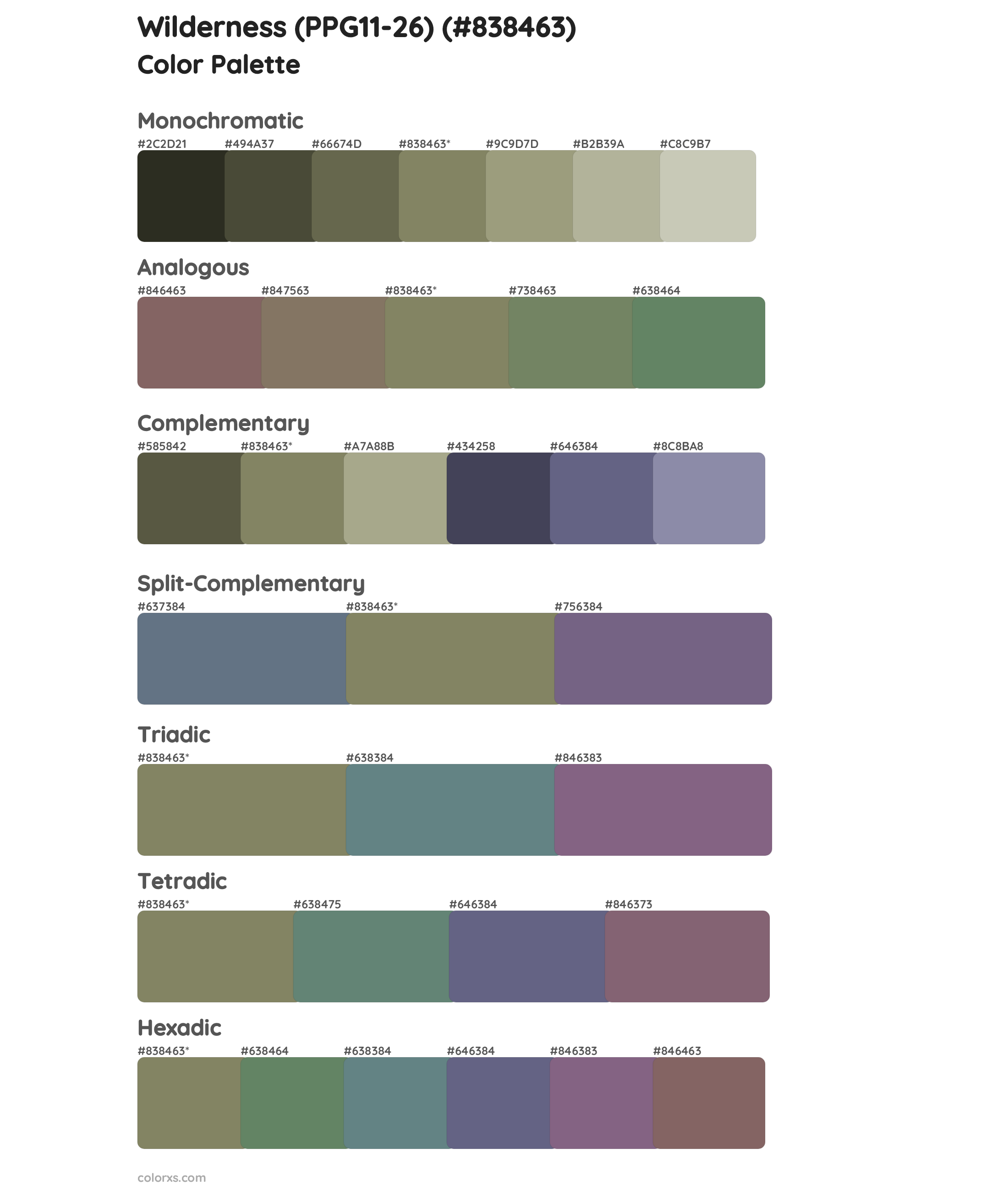 Wilderness (PPG11-26) Color Scheme Palettes