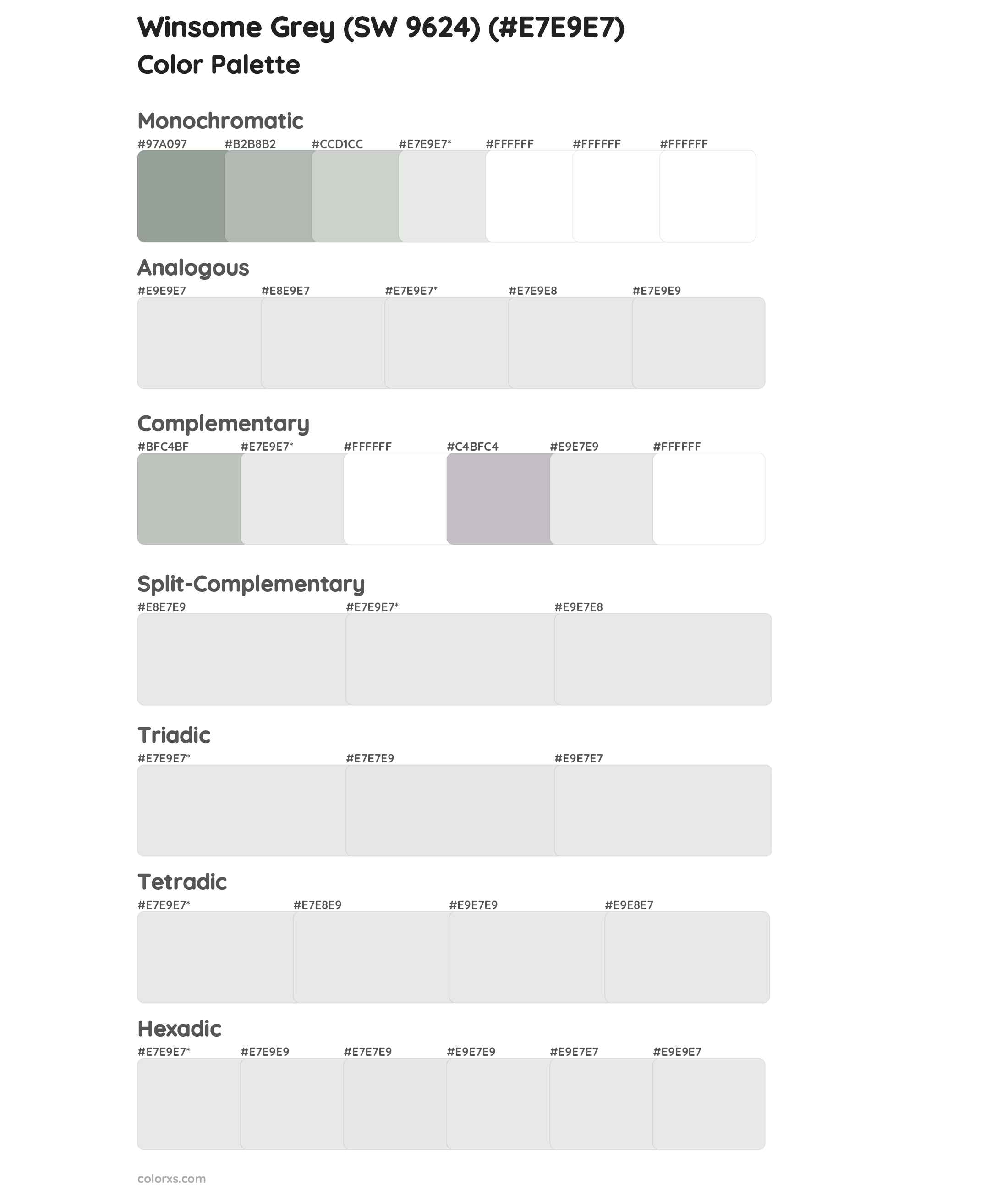 Winsome Grey (SW 9624) Color Scheme Palettes