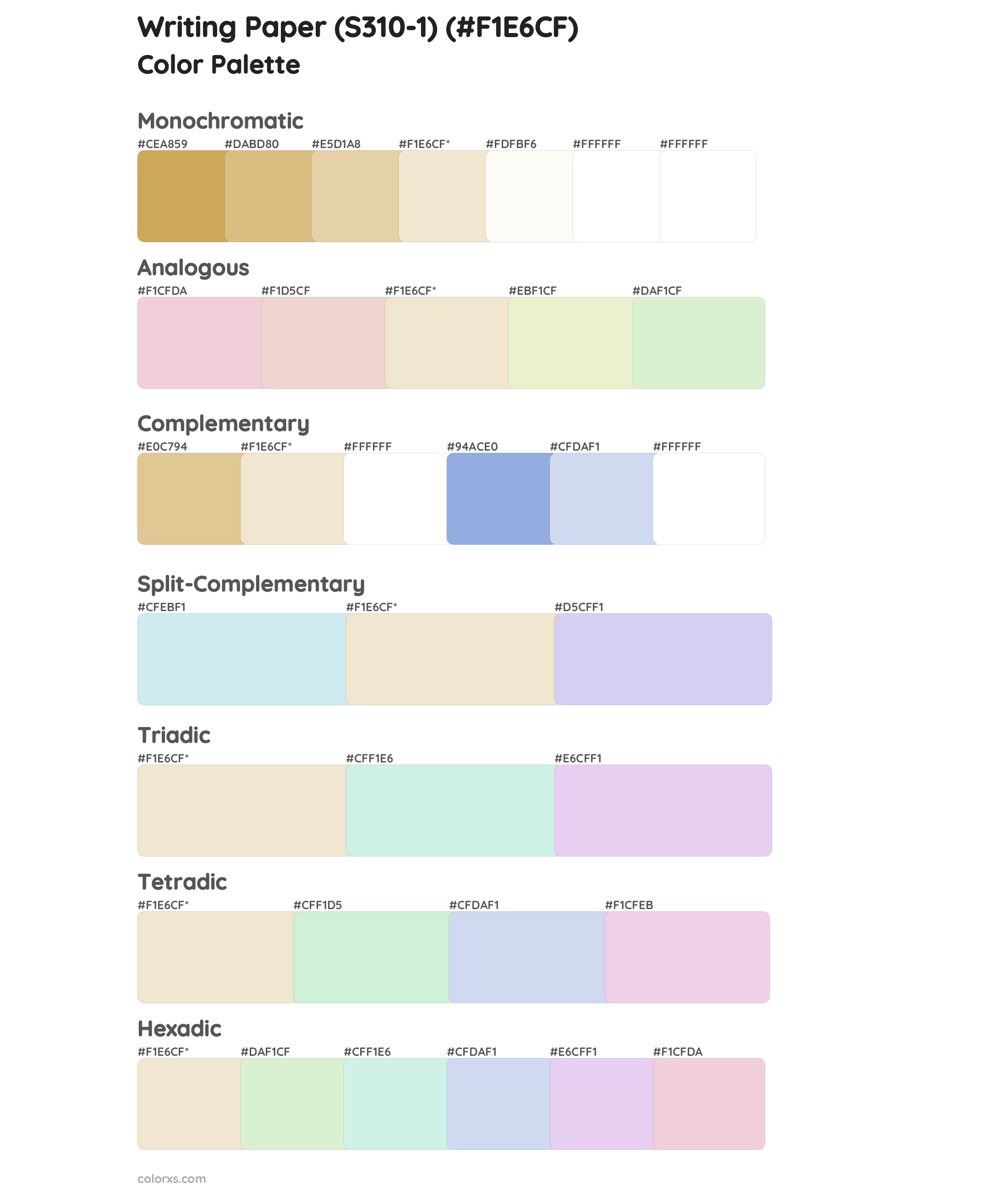 Writing Paper (S310-1) Color Scheme Palettes