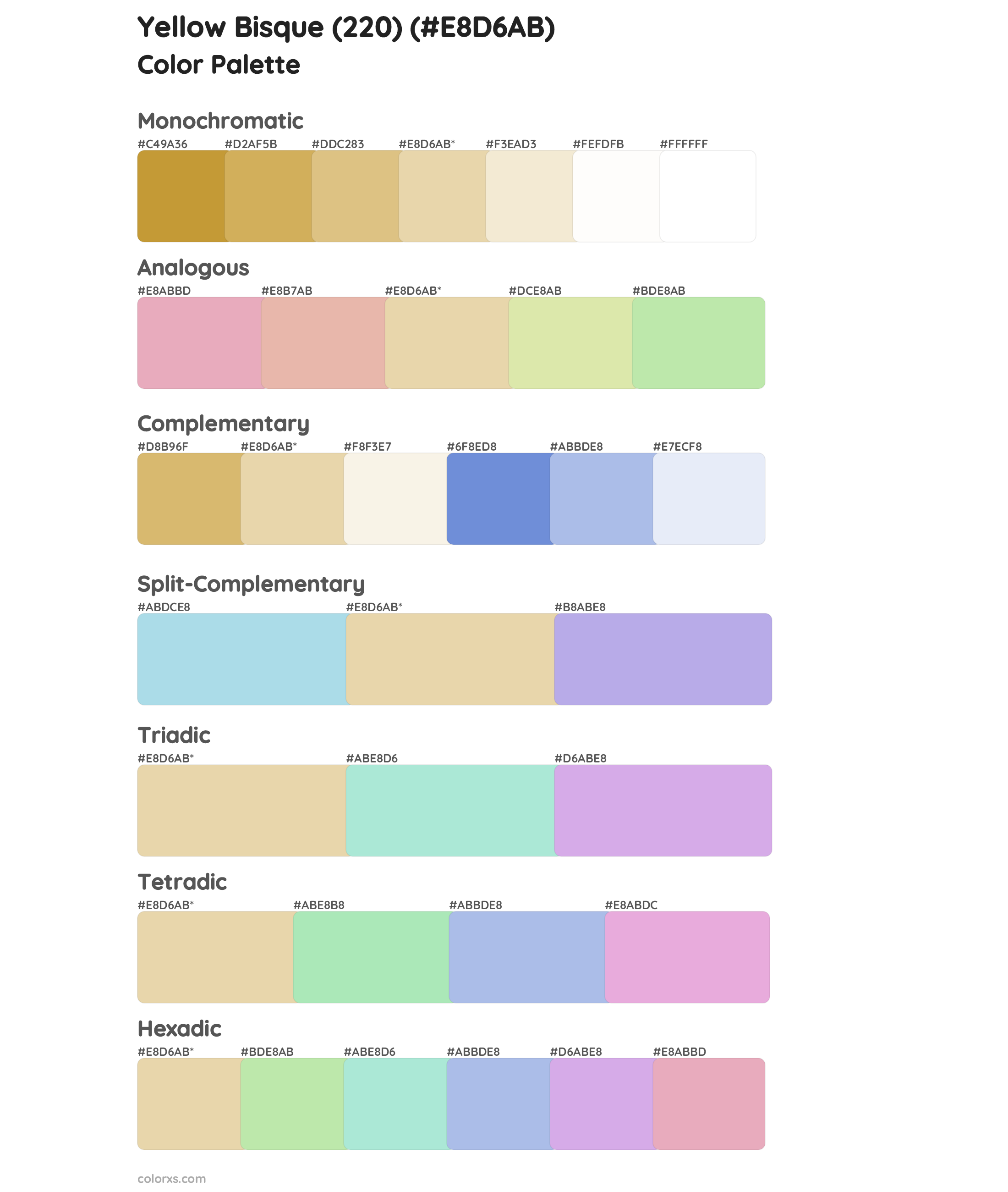 Yellow Bisque (220) Color Scheme Palettes