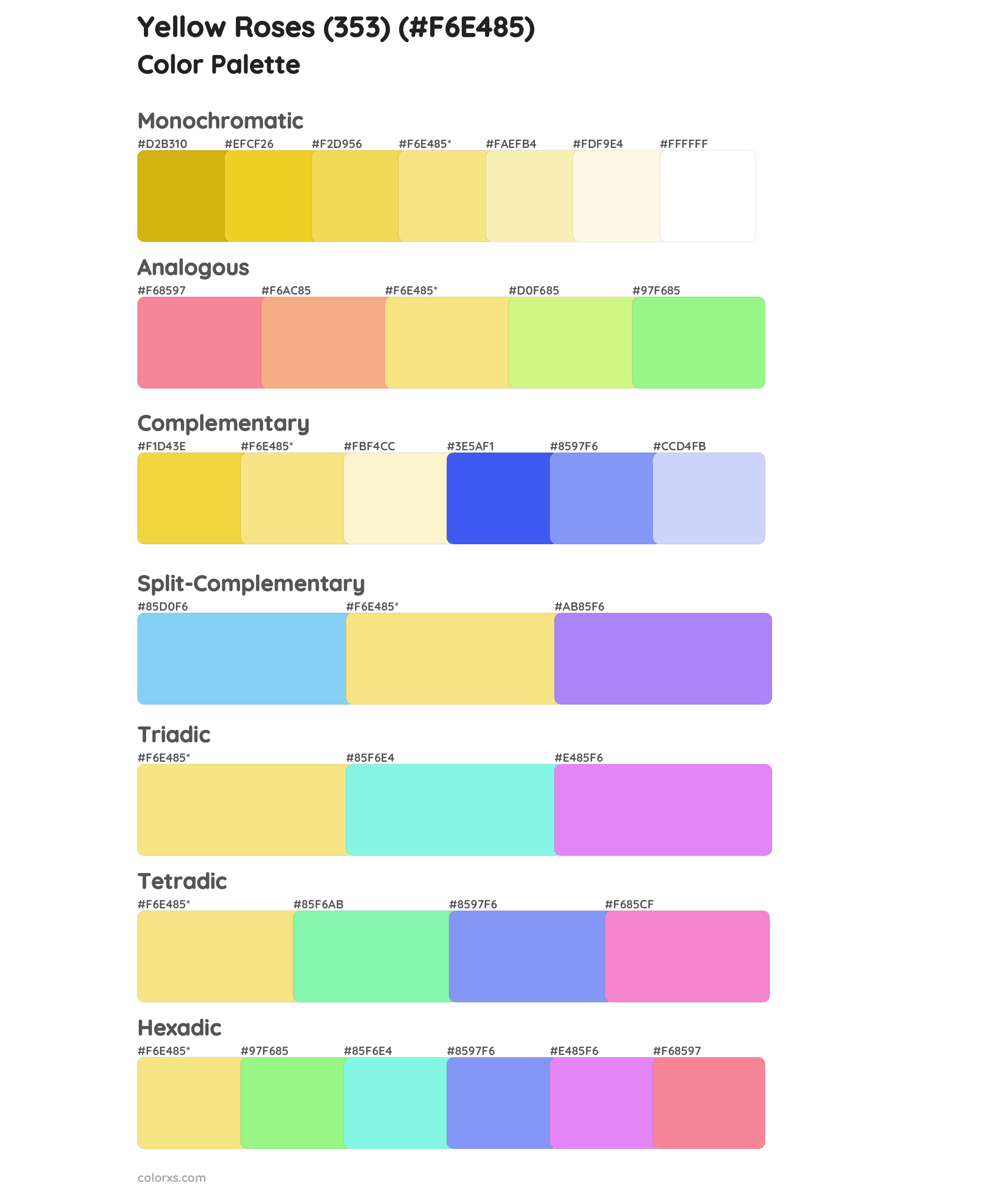 Yellow Roses (353) Color Scheme Palettes