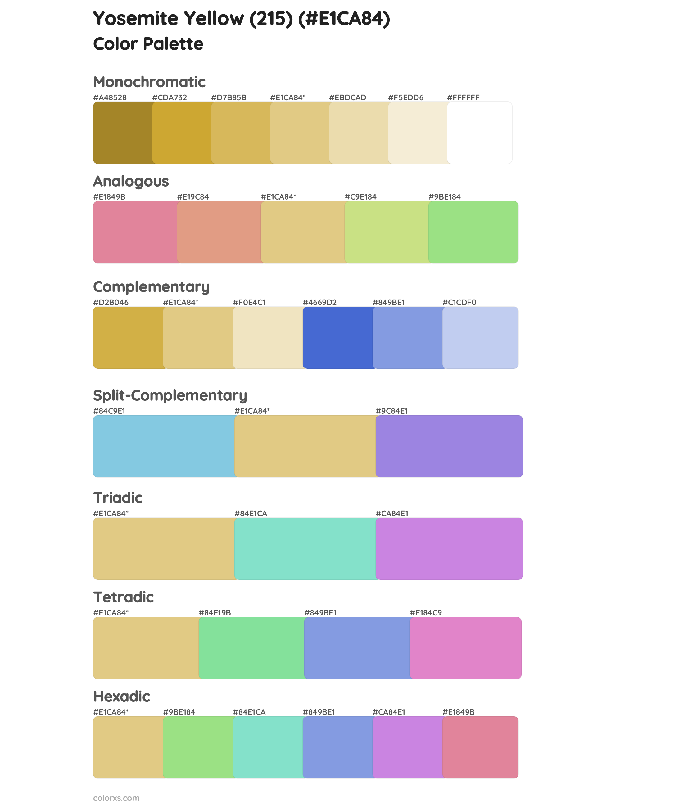 Yosemite Yellow (215) Color Scheme Palettes