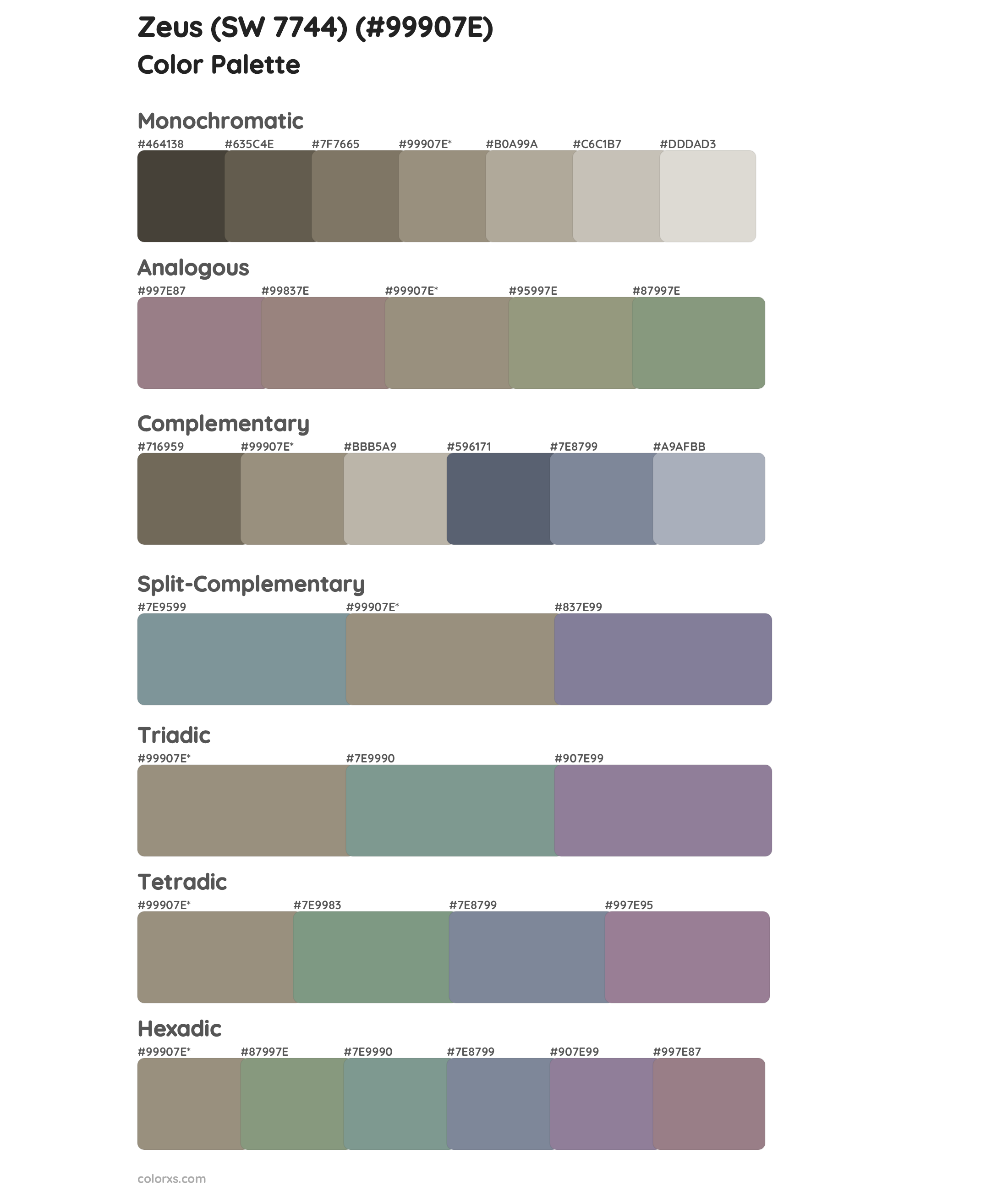 Zeus (SW 7744) Color Scheme Palettes