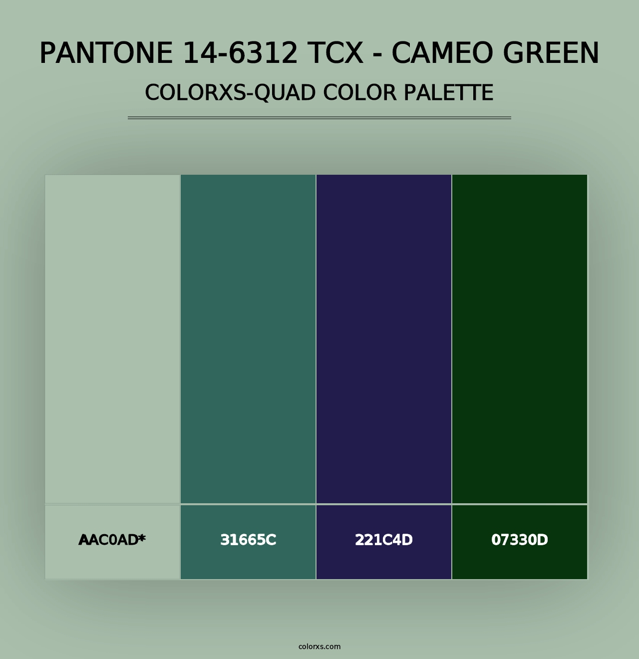 PANTONE 14-6312 TCX - Cameo Green - Colorxs Quad Palette