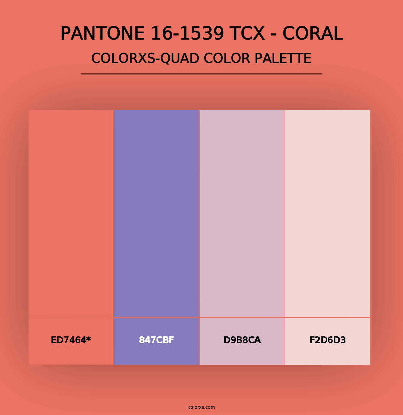 PANTONE 16-1539 TCX - Coral - Colorxs Quad Palette