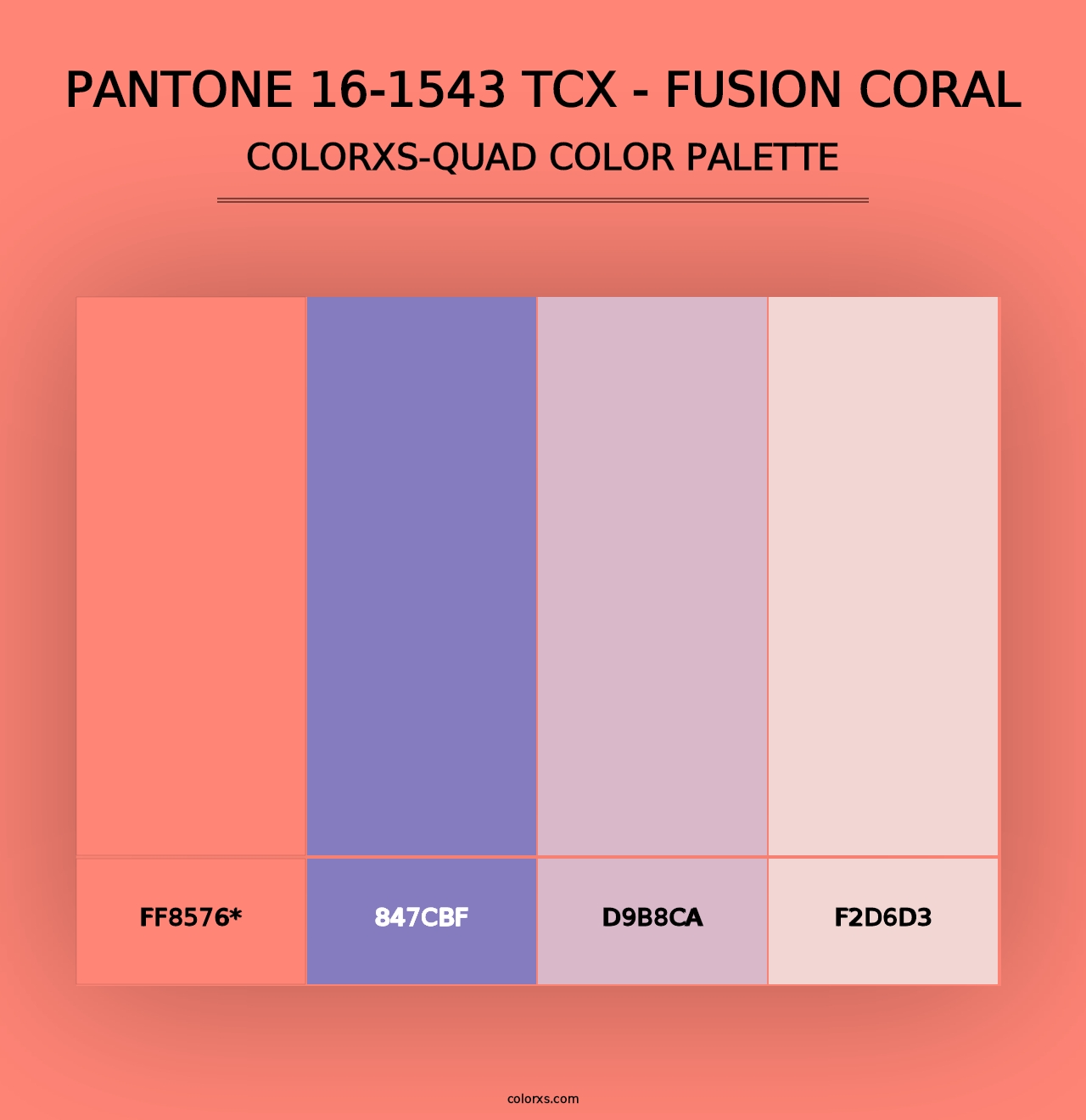 PANTONE 16-1543 TCX - Fusion Coral - Colorxs Quad Palette