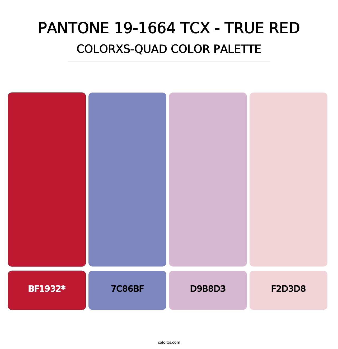 PANTONE 19-1664 TCX - True Red - Colorxs Quad Palette