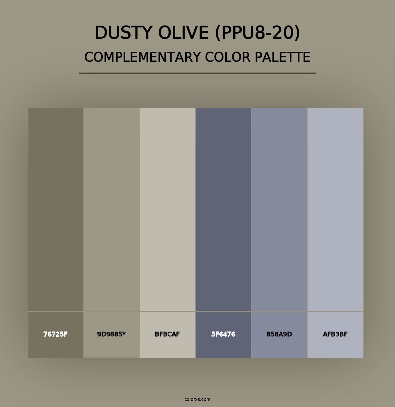 Dusty Olive (PPU8-20) - Complementary Color Palette