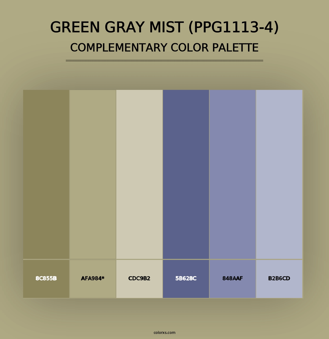 Green Gray Mist (PPG1113-4) - Complementary Color Palette