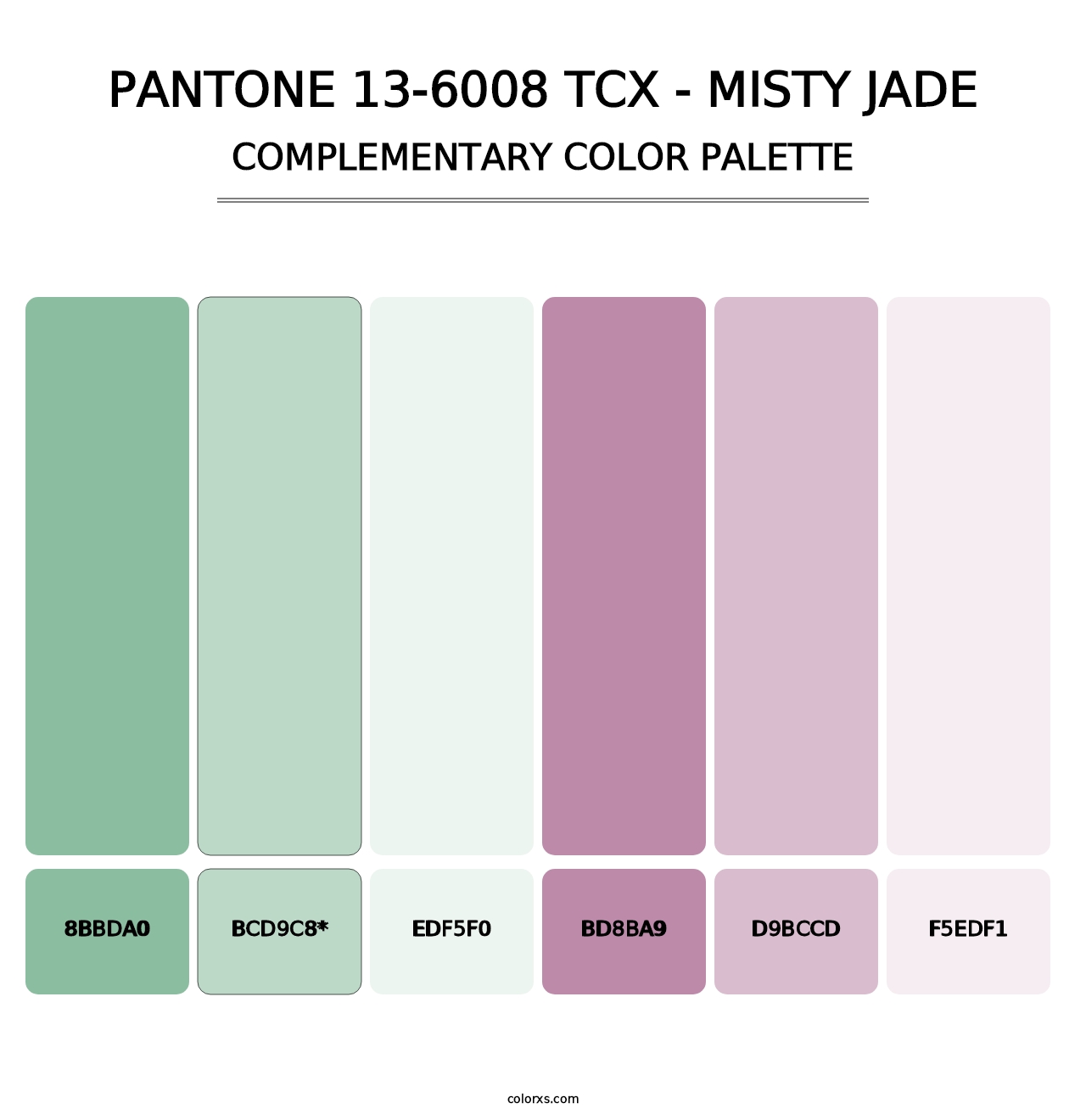 PANTONE 13-6008 TCX - Misty Jade - Complementary Color Palette