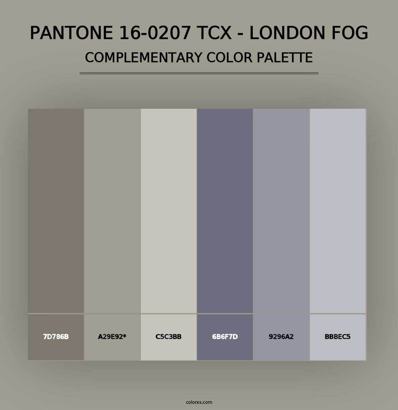 PANTONE 16-0207 TCX - London Fog - Complementary Color Palette