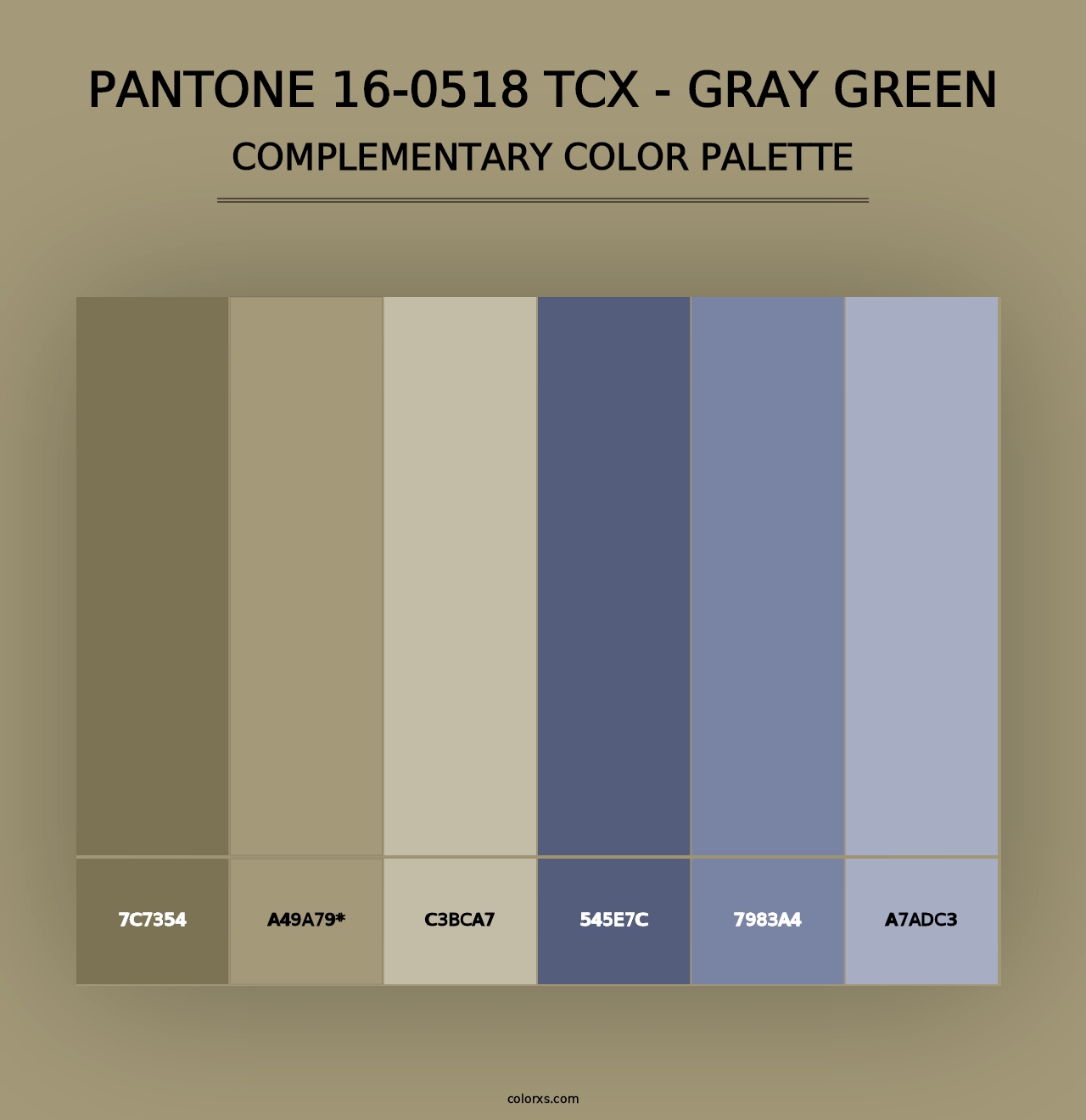 PANTONE 16-0518 TCX - Gray Green - Complementary Color Palette