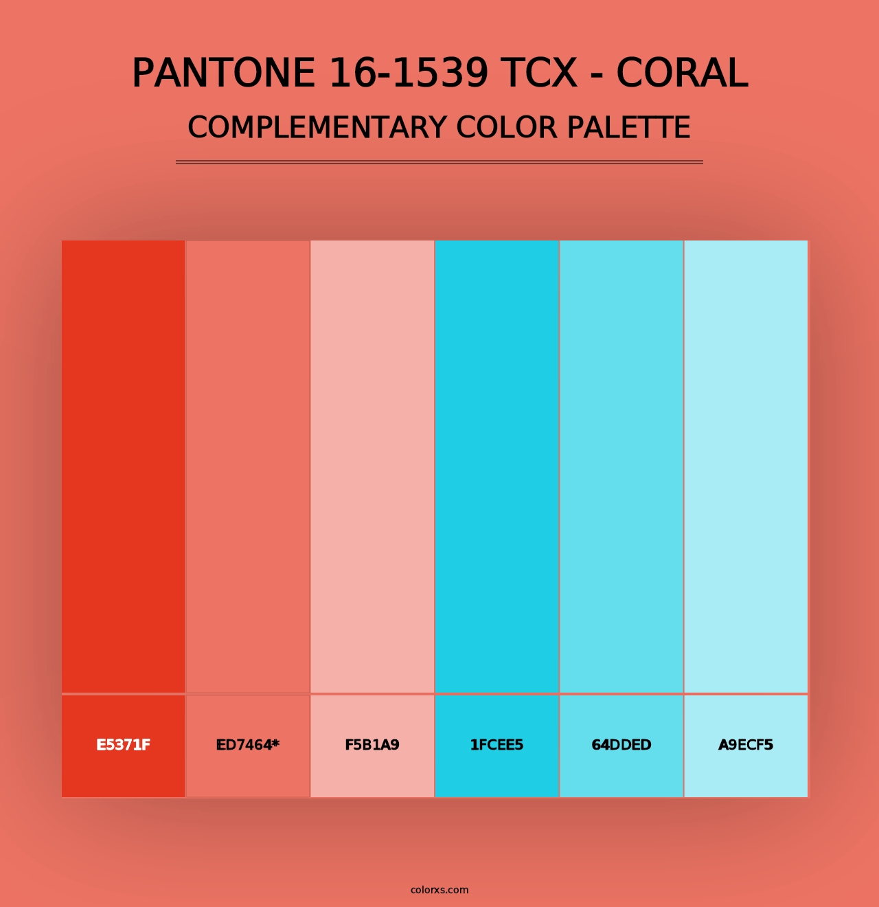 PANTONE 16-1539 TCX - Coral - Complementary Color Palette