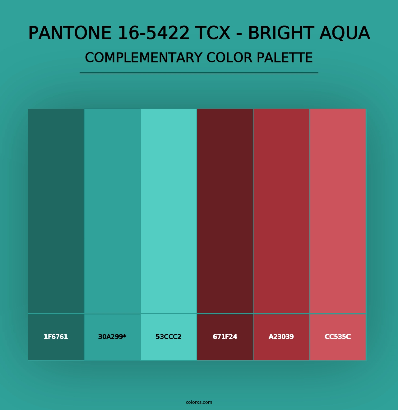 PANTONE 16-5422 TCX - Bright Aqua - Complementary Color Palette