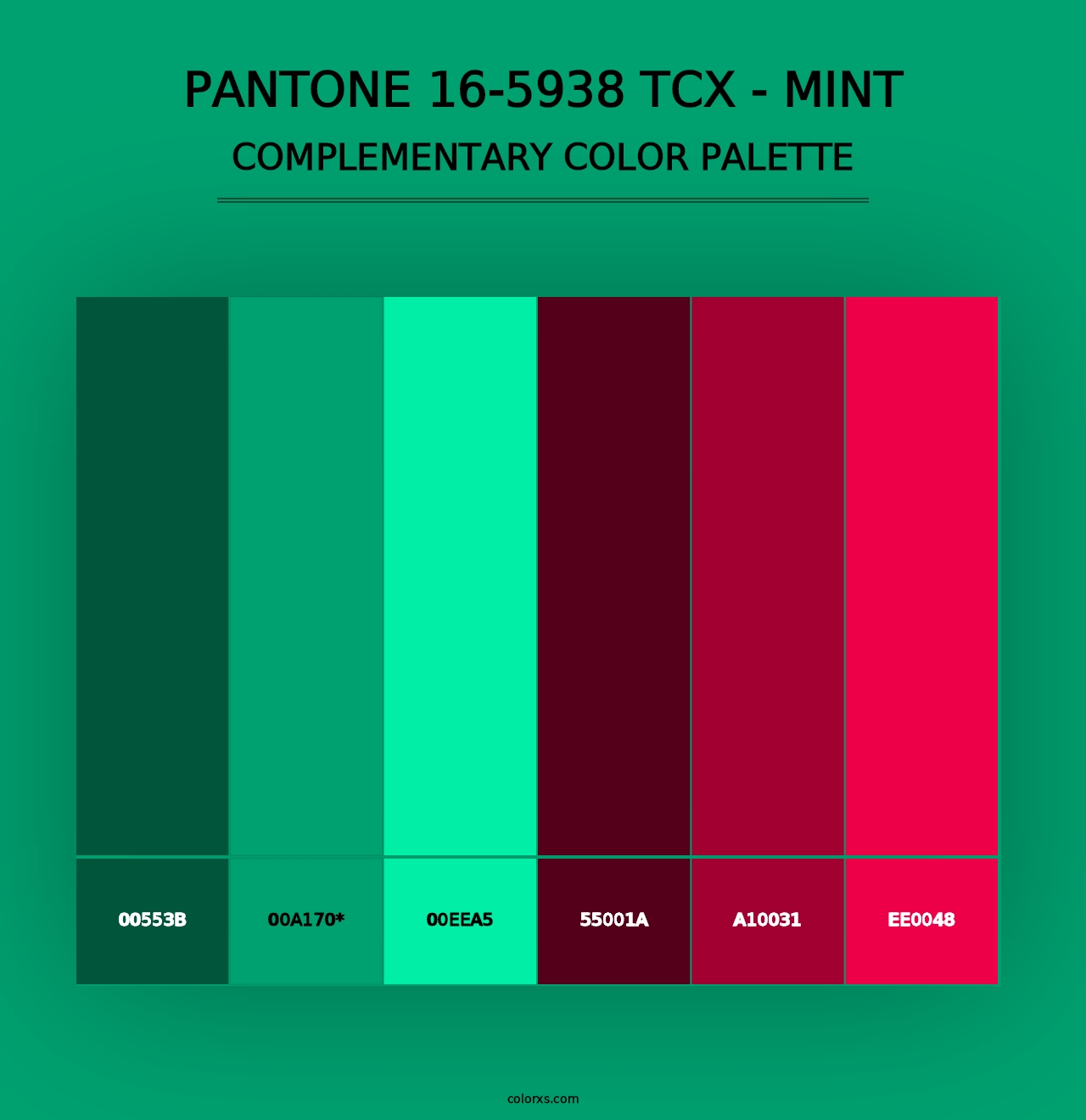 PANTONE 16-5938 TCX - Mint - Complementary Color Palette