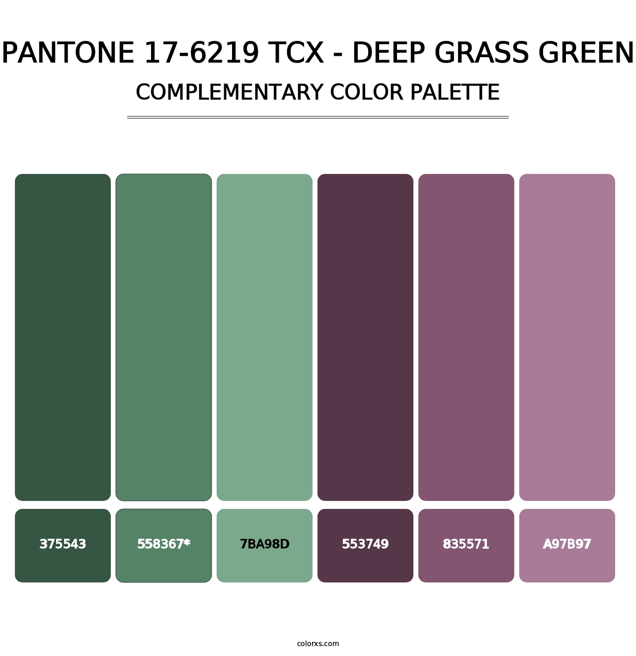 PANTONE 17-6219 TCX - Deep Grass Green - Complementary Color Palette