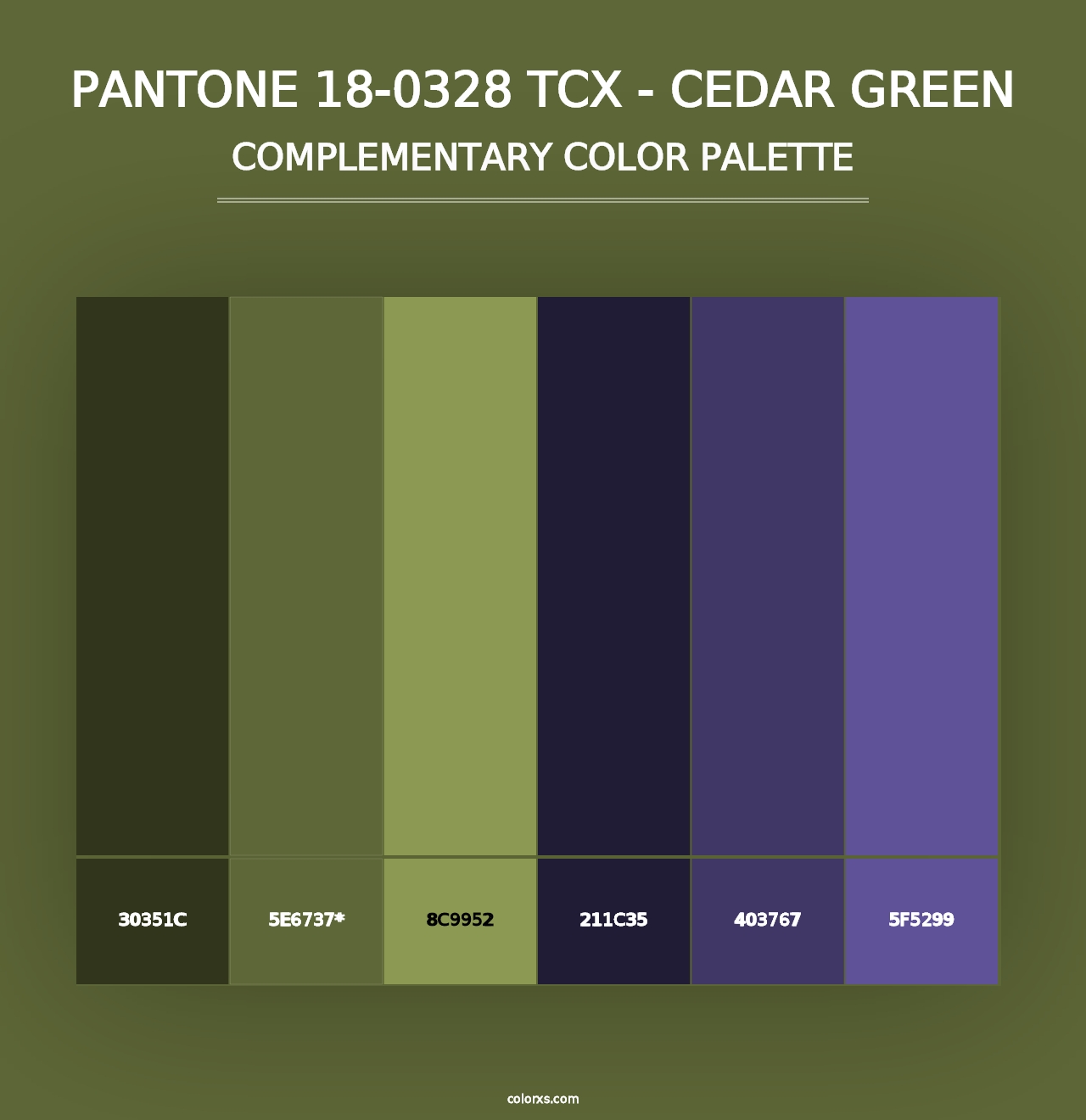 PANTONE 18-0328 TCX - Cedar Green - Complementary Color Palette