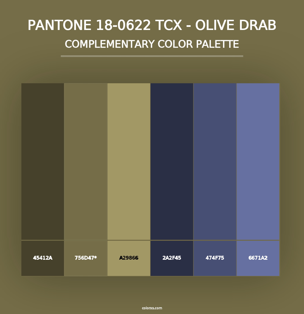 PANTONE 18-0622 TCX - Olive Drab - Complementary Color Palette