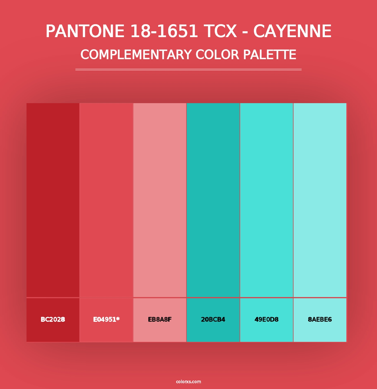 PANTONE 18-1651 TCX - Cayenne - Complementary Color Palette