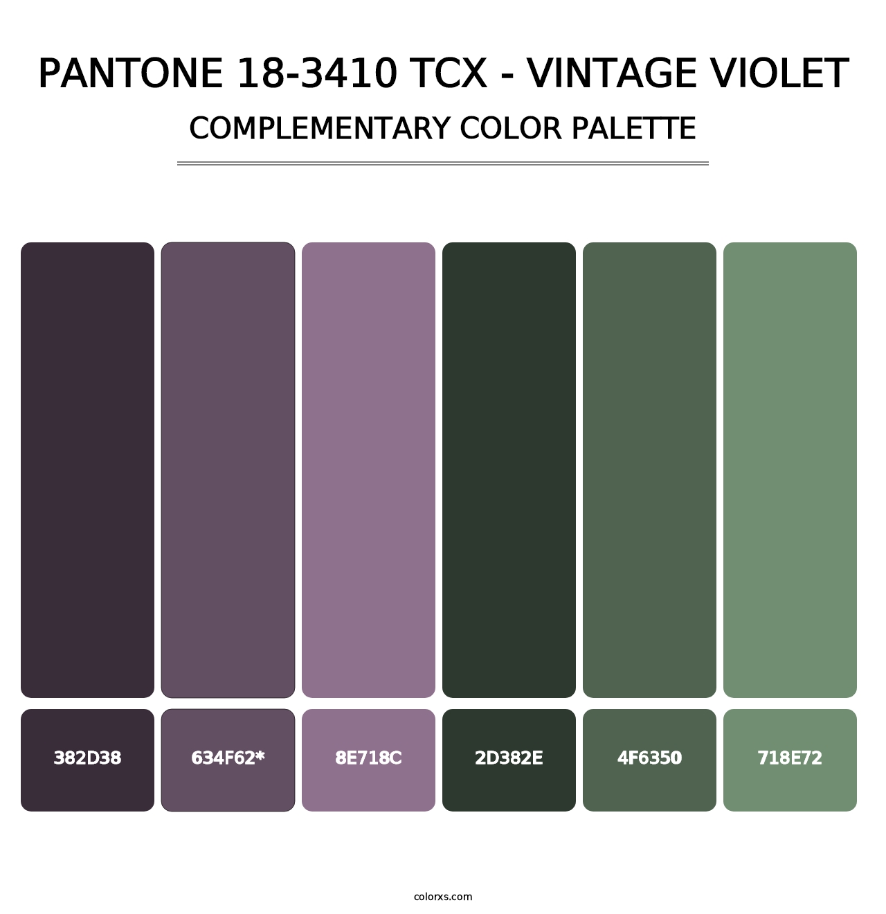 PANTONE 18-3410 TCX - Vintage Violet - Complementary Color Palette