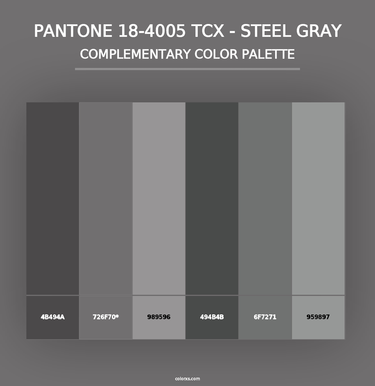 PANTONE 18-4005 TCX - Steel Gray - Complementary Color Palette